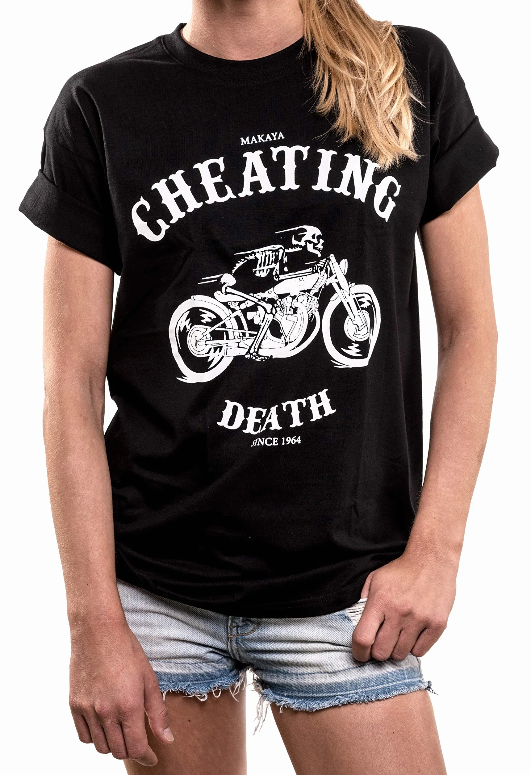 MAKAYA Akcesoria Motocyklowe Dla Kobiet - Skull Biker - T-Shirt Oversize Damski, W Dużych Rozmiarach, Z Góry