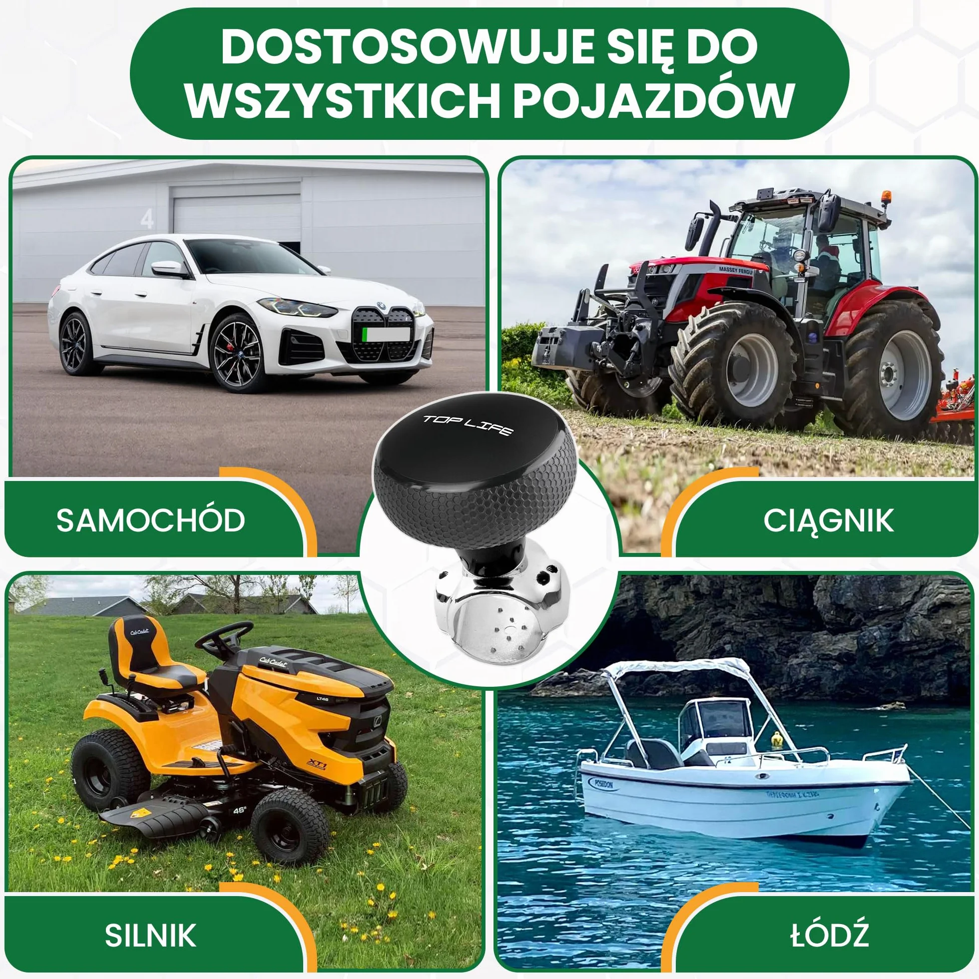 Silikonowa gałka kierownicy Brodie Spinner uniwersalna do samochodu ciągnika kosiarki