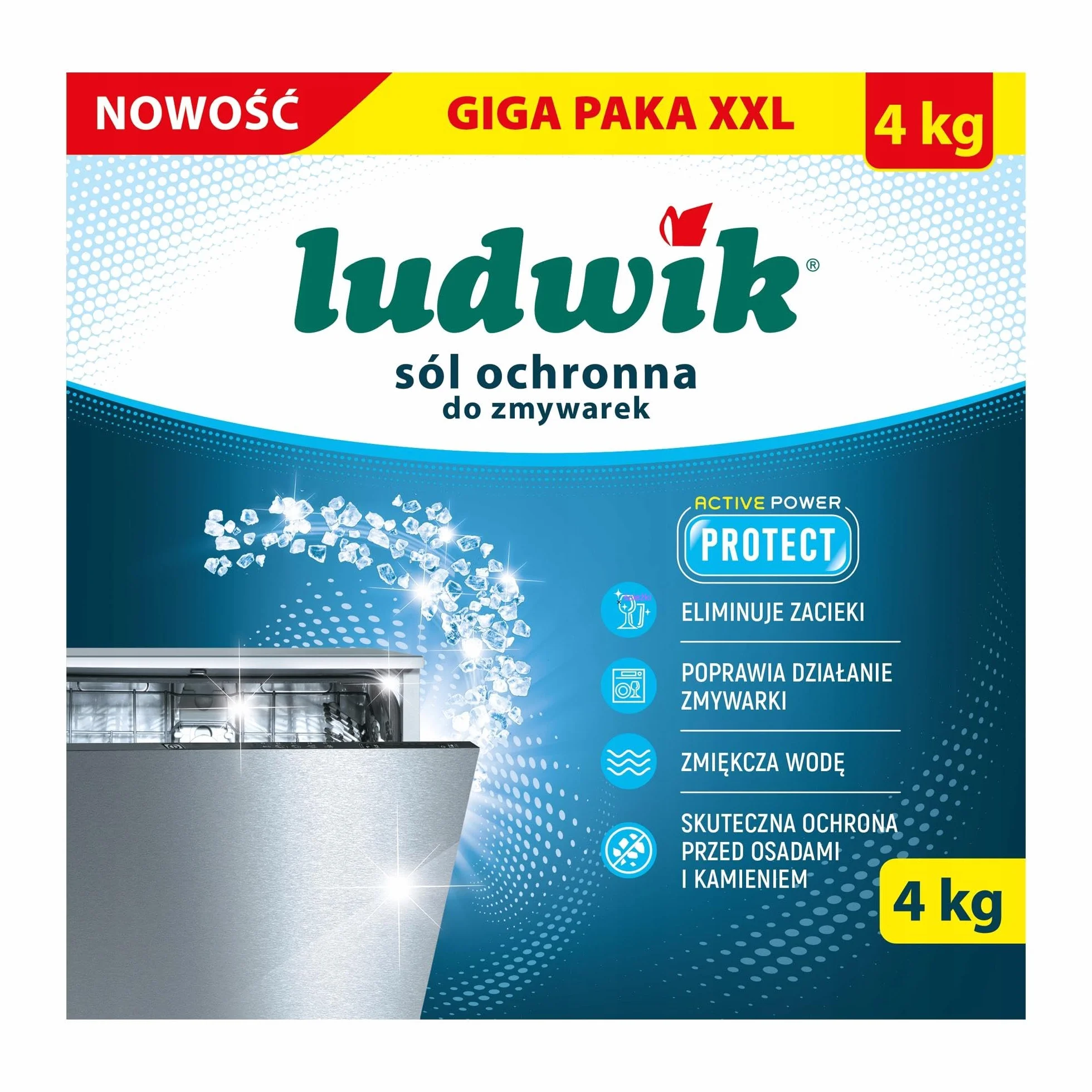 Ludwik Sól do Zmywarek, 4 kg, Ochronna, Zmiękczająca Wodę, Przeciwdziałająca Osadom i Kamieniowi