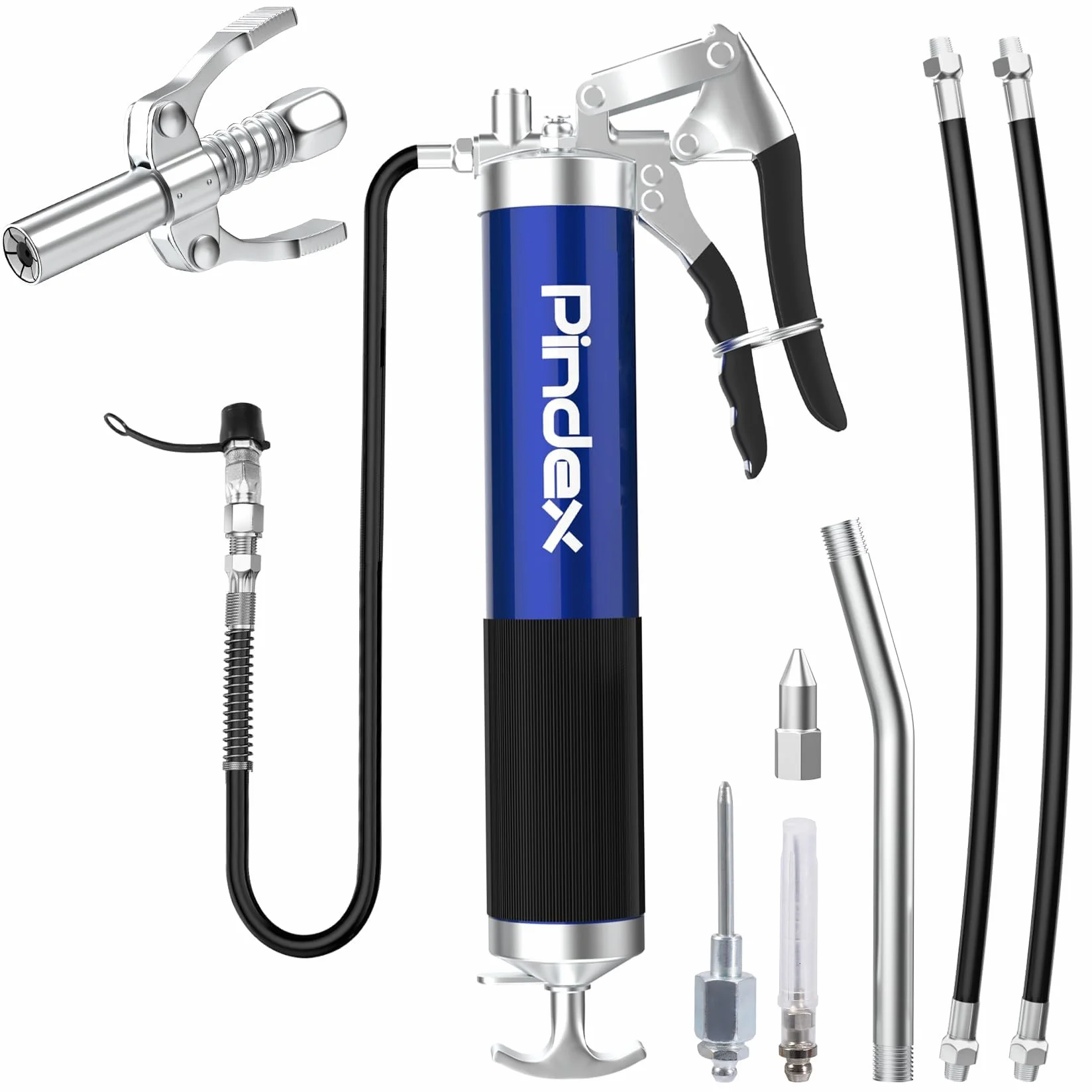 Pindex Smarownica do smarownicy z ustnikiem, dysza igłowa, pistolet do smarowania z szybkozłączką, ręczna prasa smarująca do nabojów smarowych o pojemności 400 cm³ ze smarownicą, 3 x rura metalowa 15