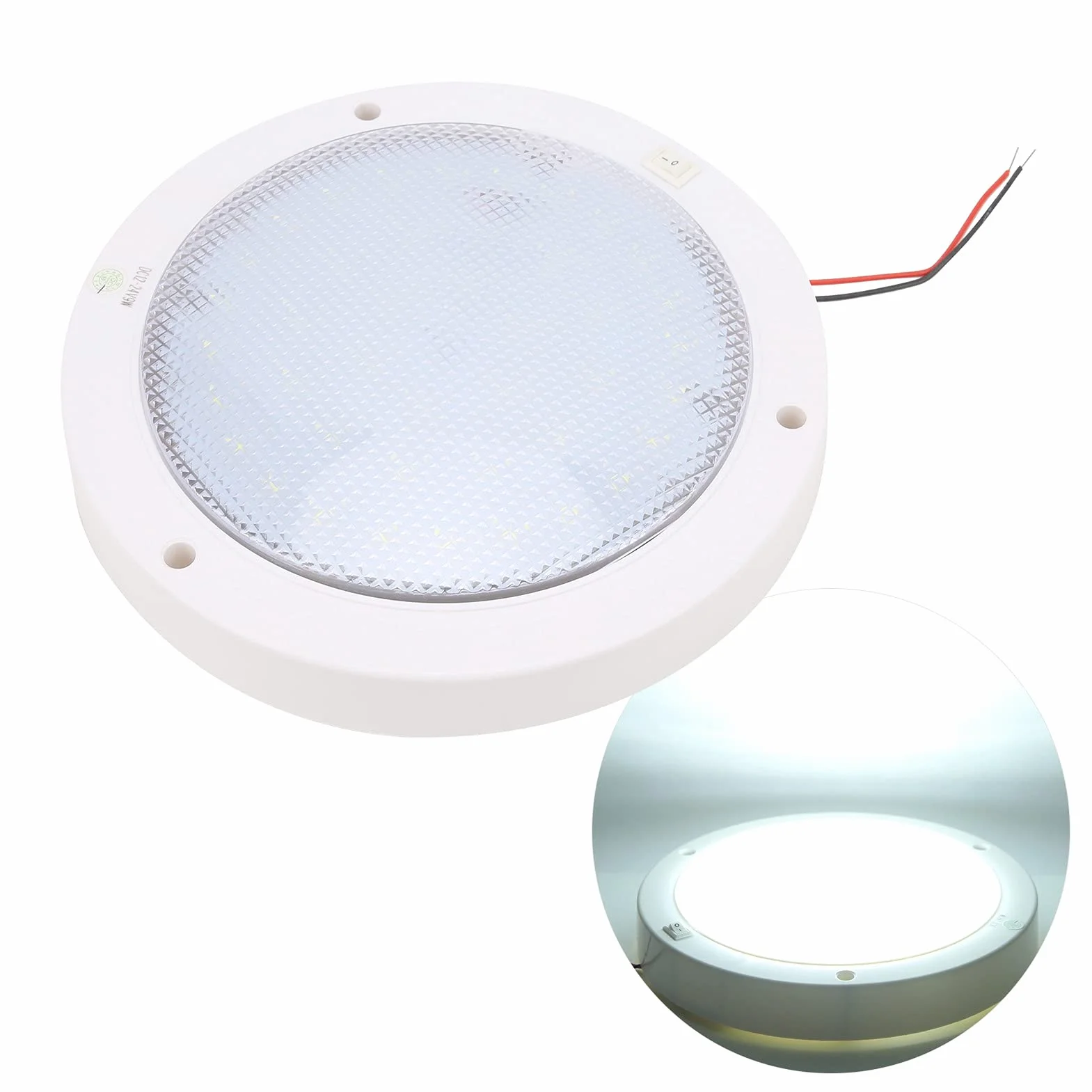 Buachois Lampa sufitowa LED do samochodu, lampa sufitowa LED do łodzi, 12 V wewnętrzna lampa dachowa, 300 LM RV Lampy LED uniwersalne do samochodów kempingowych przyczep kempingowych łodzi jachtu