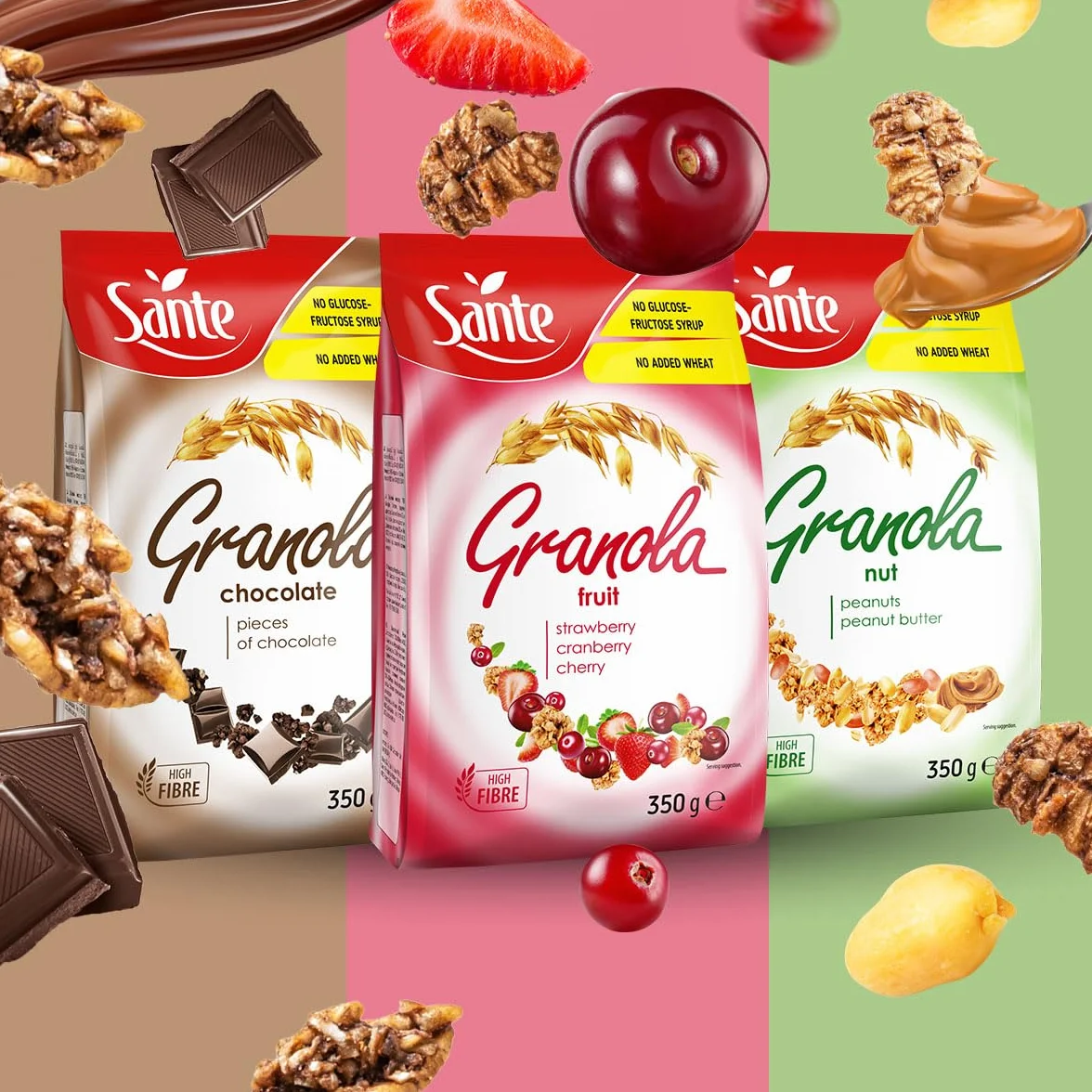 SANTE Granola Orzechowa 350g Chrupiące Musli Pełnoziarniste Płatki Owsiane