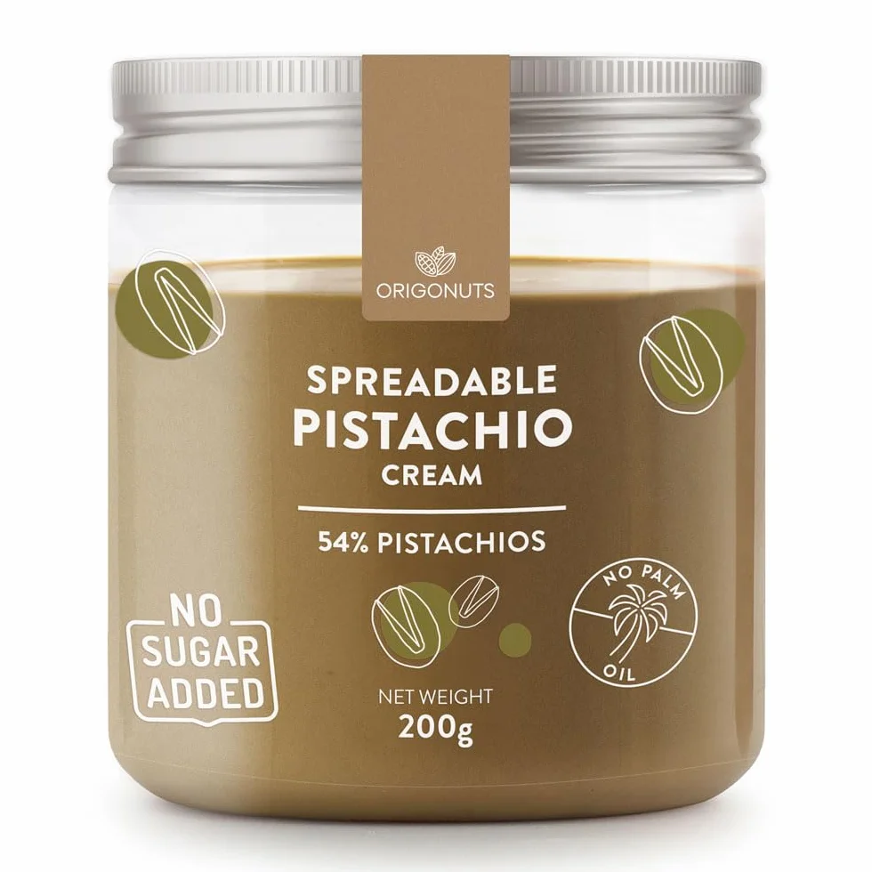 ORIGONUTS - Krem Pistacjowy - Pasta Pistacjowa 54% pistacji, słodzona maltitolem, bez cukru i oleju palmowego - do ciast, ciasteczek, tortów, kremów, deserów, do lodów - 200g