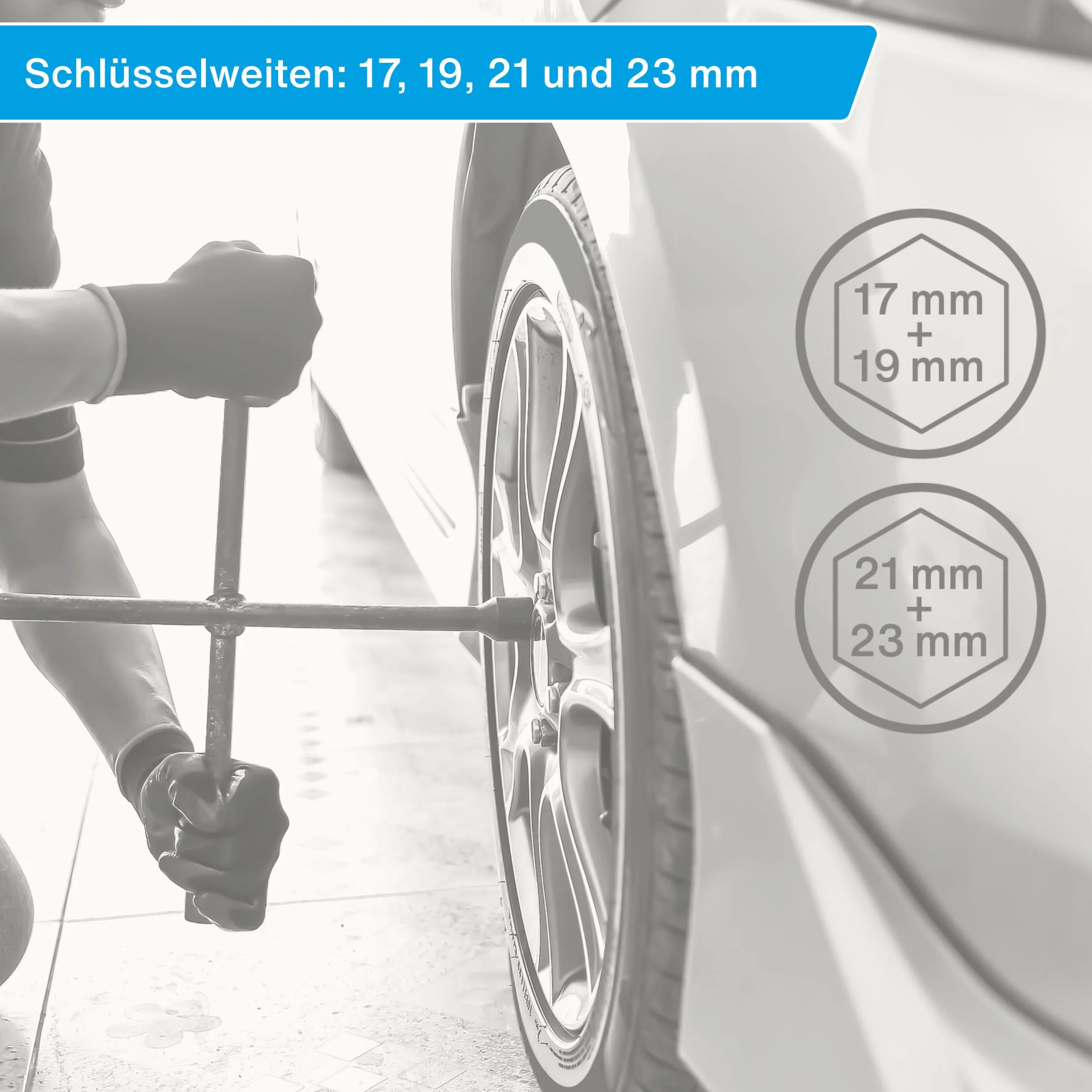 Cartrend 10870 4-drożny orteza koła, srebrny (17 mm, 19 mm, 21 mm, 23 mm)
