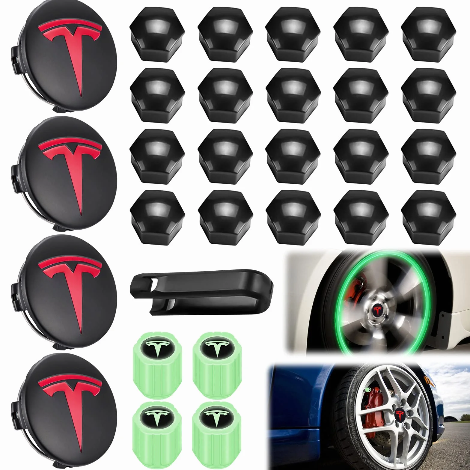 Zestaw kołpaków na koła ze srebrnym logo do modeli 3, Y, S, X - piasta Tesla