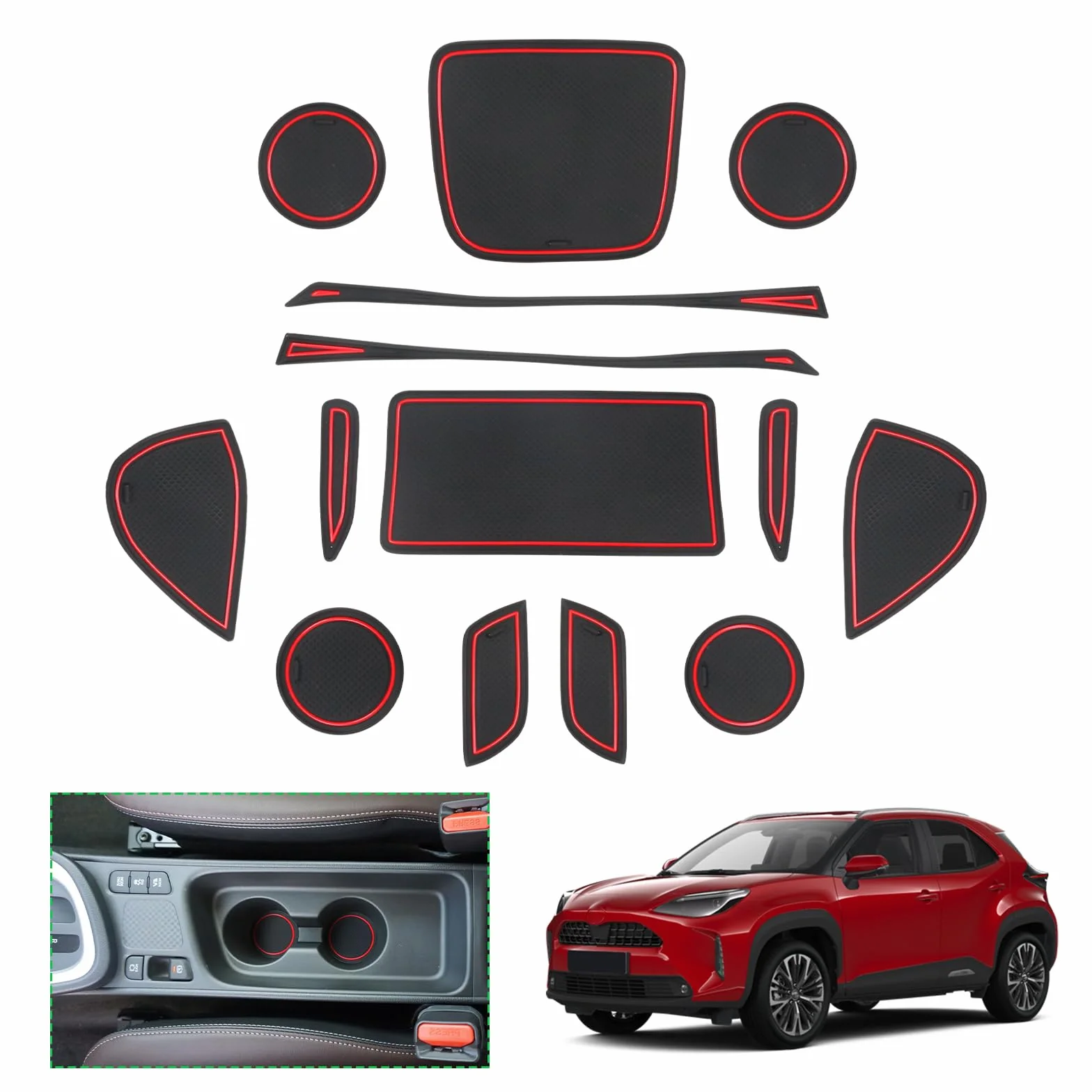 Antypoślizgowe gumowe maty do Toyota Yaris i Yaris Cross 2021-2024, konsoli środkowej i szwu drzwi