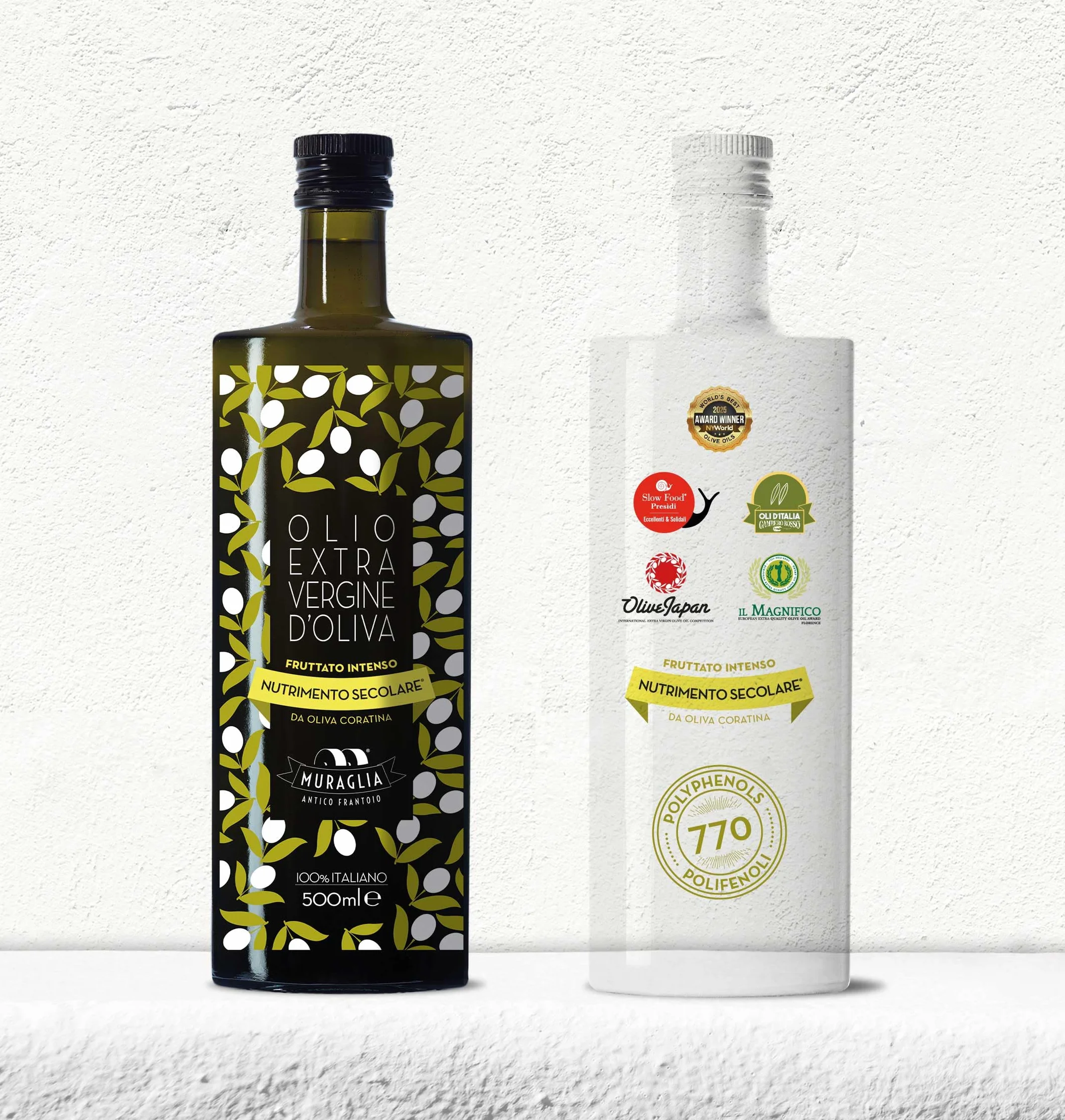 Szklana butelka Frantoio Muraglia z oliwą z oliwek extra virgin intensywnie owocową 500 ml