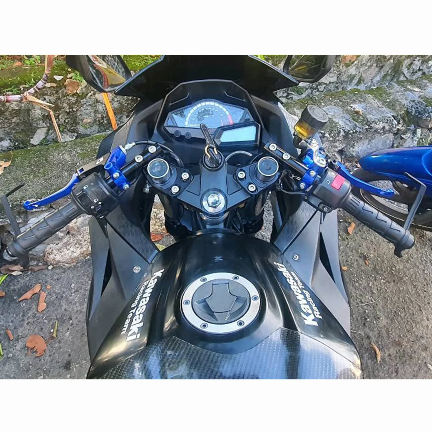 CNC aluminiowa kierownica do motocykli 37 mm pasuje do Ninja 250 2008-2012 Ninja 300 EX300 2013-2018 rura nośna Ø 37 mm Kierownica wyciszająca 22 mm rura uchwyt kolor czarny