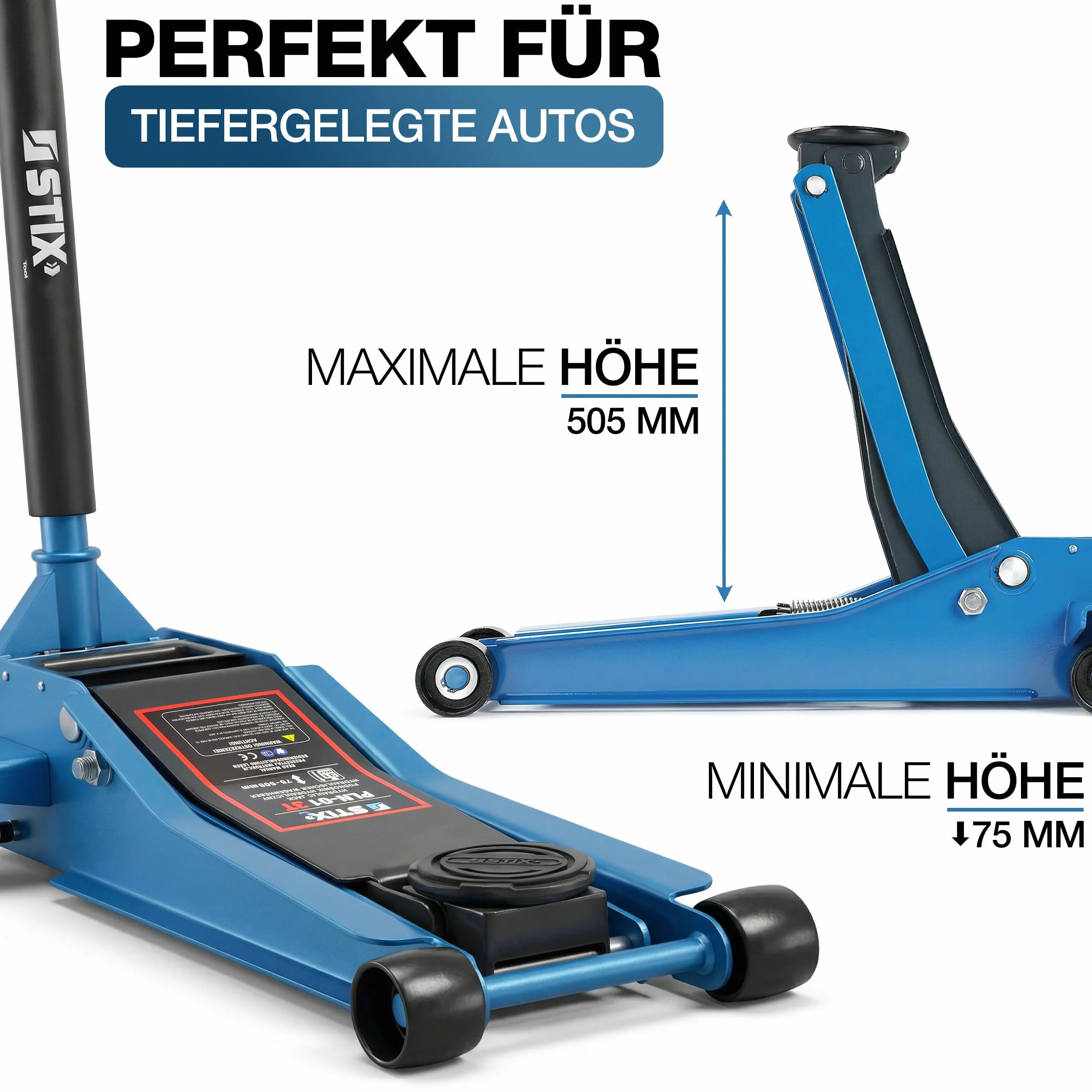 STIX Podnośnik hydrauliczny typu żaba 3T niski profil 75-505 mm z podwójnym tłokiem