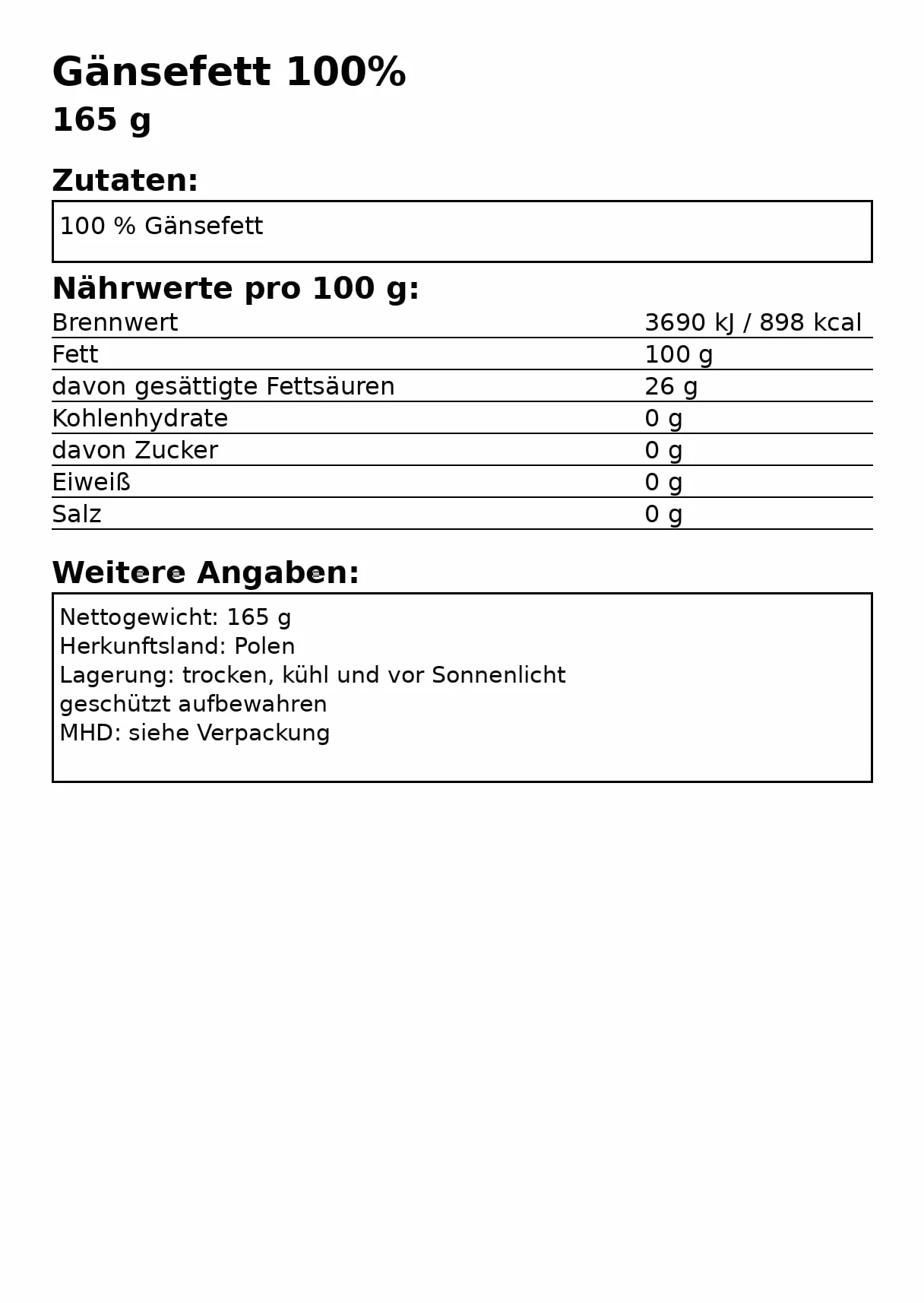 Schronisko Bukowina Smalec z Gęsi, 100% Naturalny Tłuszcz Gęsi, 165g