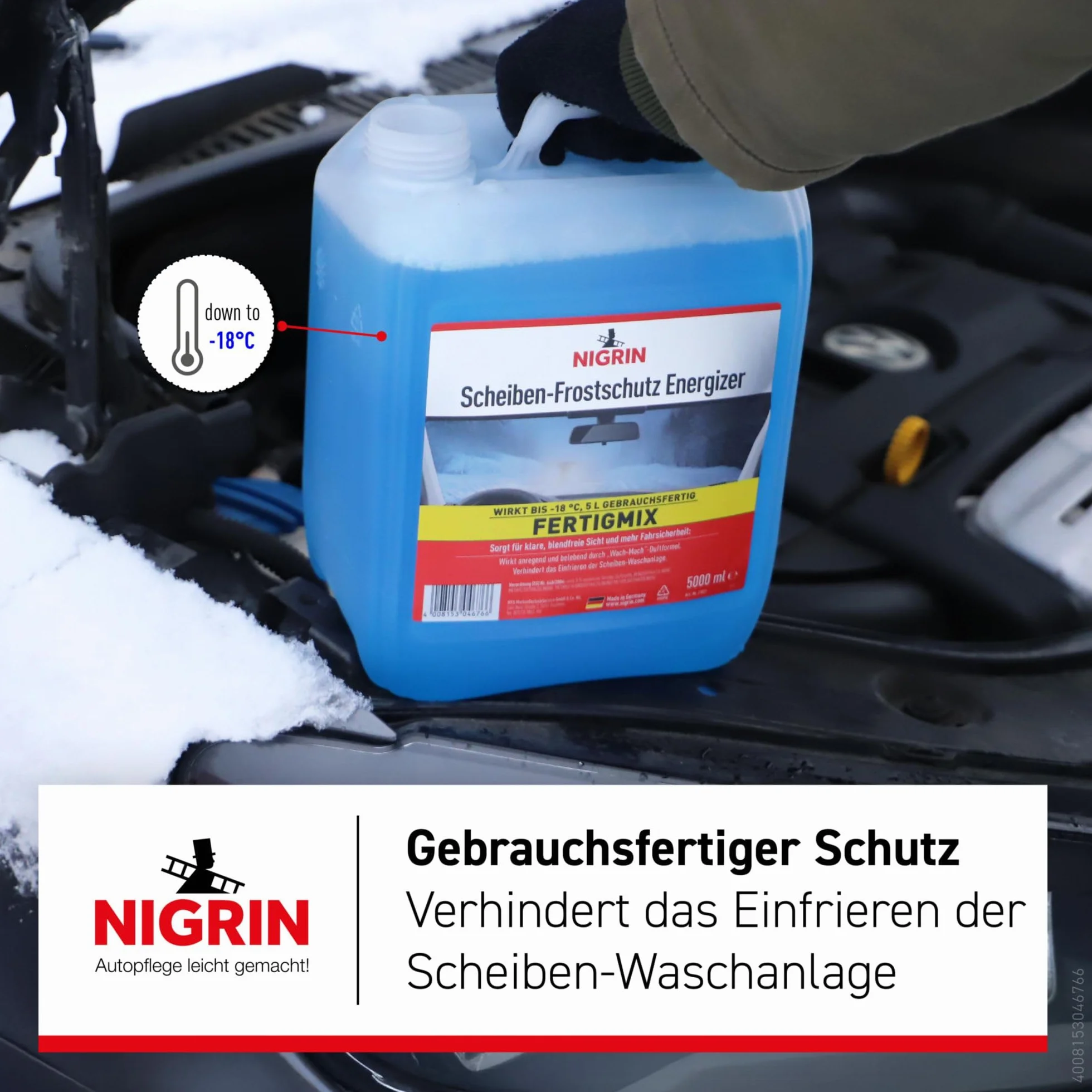 NIGRIN Szyba przeciwzamarzająca ENERGIZER Ready-Mix -18°, szybko działająca, bez smug i zapobiega ponownemu zamarzaniu, niebieska, 5 litrów