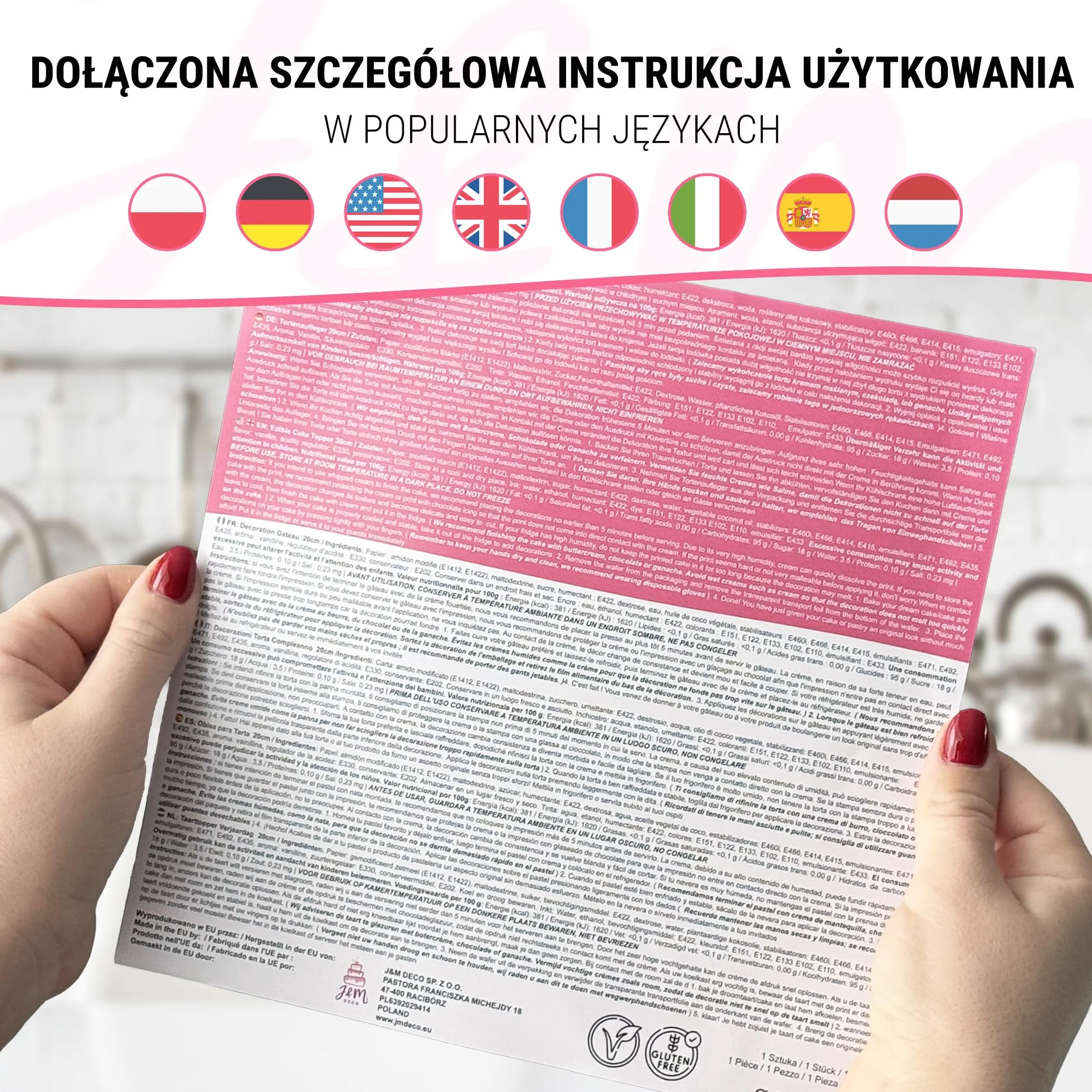 J&M DECO Opłatek na tort Jednorożec Ø20 cm – jadalna dekoracja urodzinowa dla dzieci – topper tortowy z motywem jednorożca – bezglutenowy i wegański
