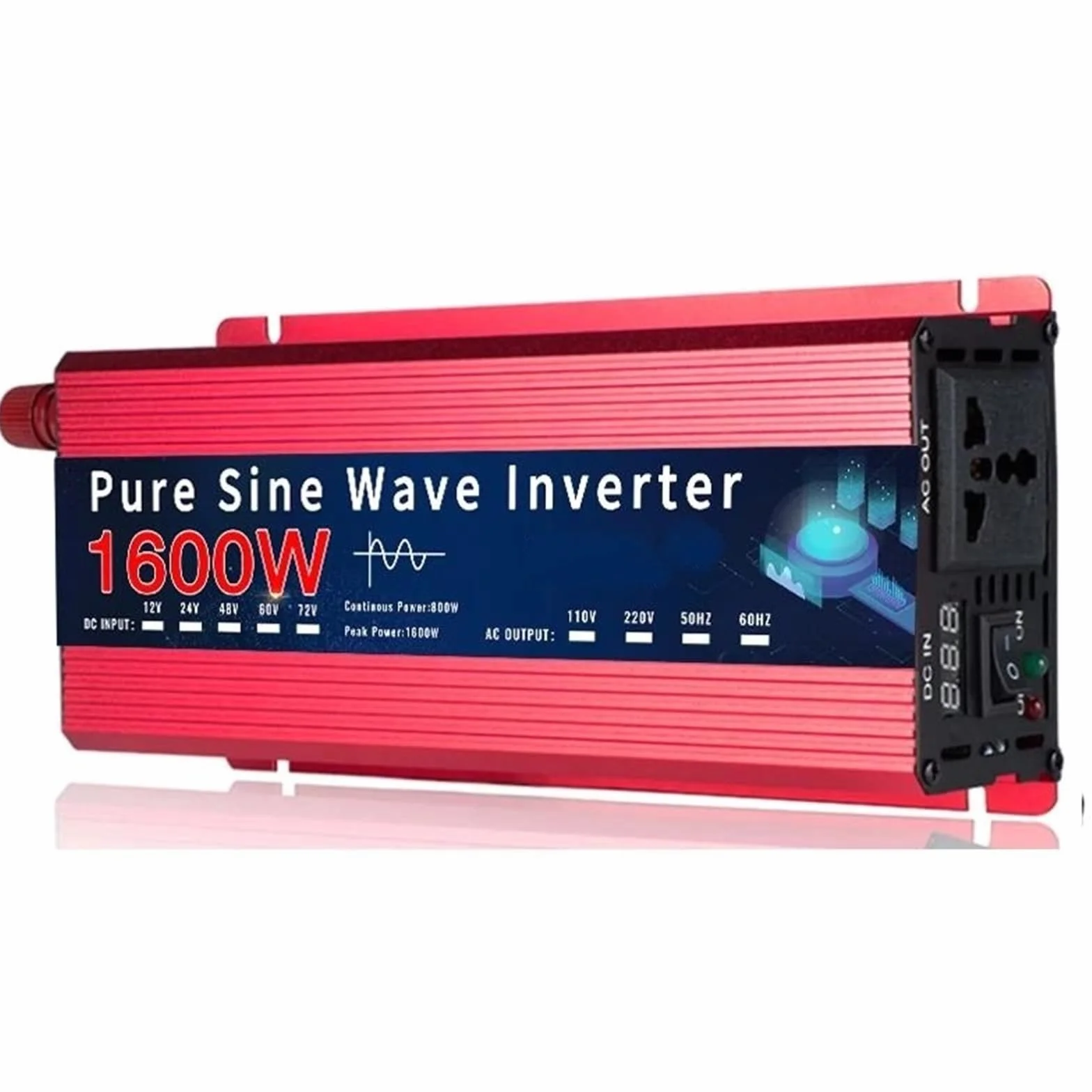 Falownik, falownik 12 V/24 V do 110 V/220 V, falownik sinusoidalny 12 V, 220 V, 1000 W, 1600 W, przenośny konwerter samochodowy DC na AC, falownik samochodowy, ładowarka samochodow