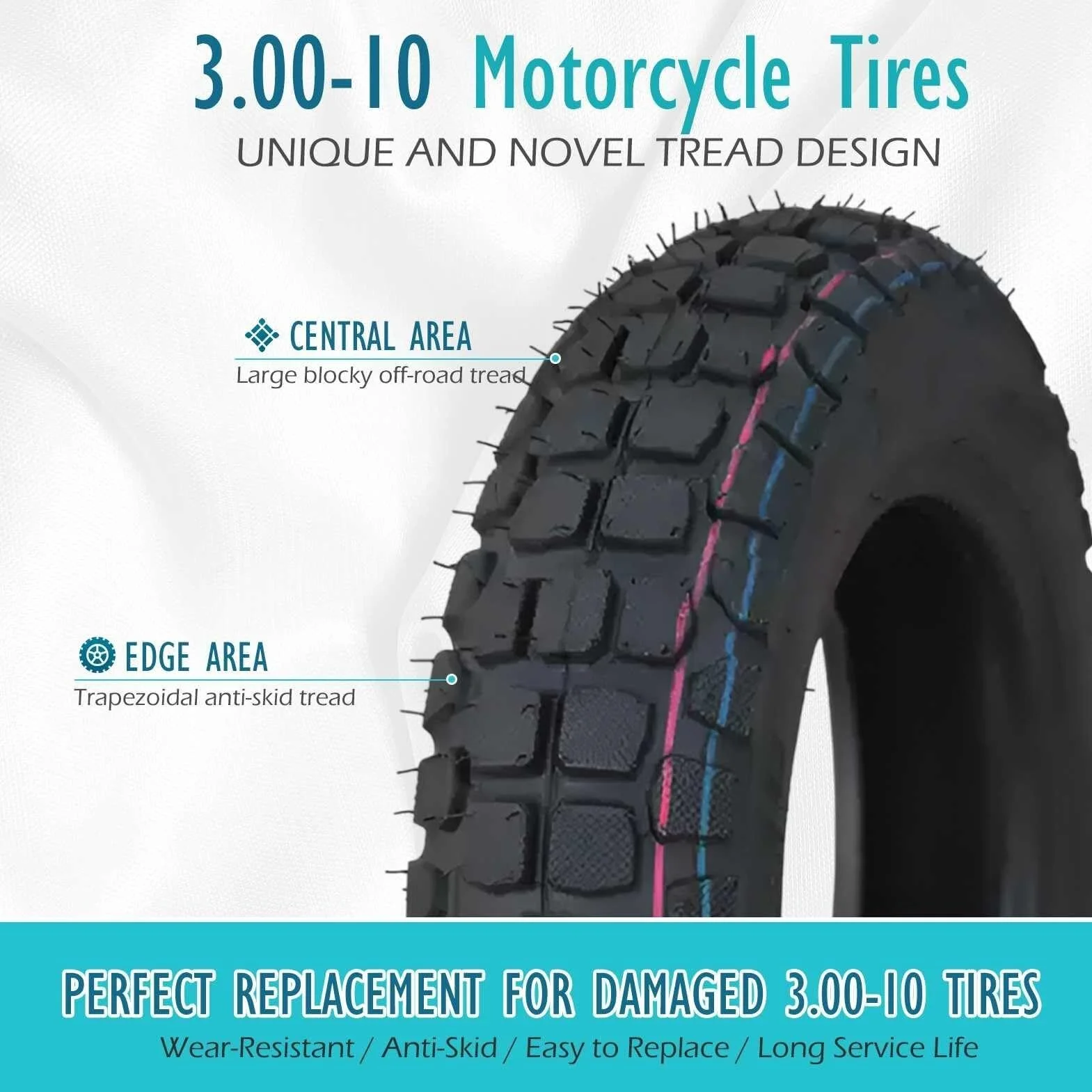 3.00-10 Opona Bezdętkowa (TL) 3.00-10 4 PR Opona Zimowa Motocyklowa o Wysokiej Przyczepności 3.00-10 Opona Terenowa z Bieżnikiem Odporna na Zużycie i Antypoślizgowa(2pcs)
