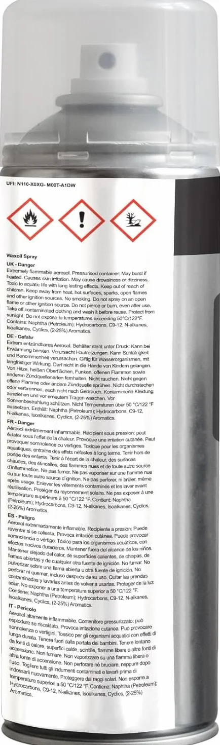 JENOLITE Waxoil zapobieganie rdzy i ochrona aerozolu, przezroczysty, woskowy spray antykorozyjny do samochodów, samochodów dostawczych i motocykli, spray chroniący przed rdzą, 500 ml