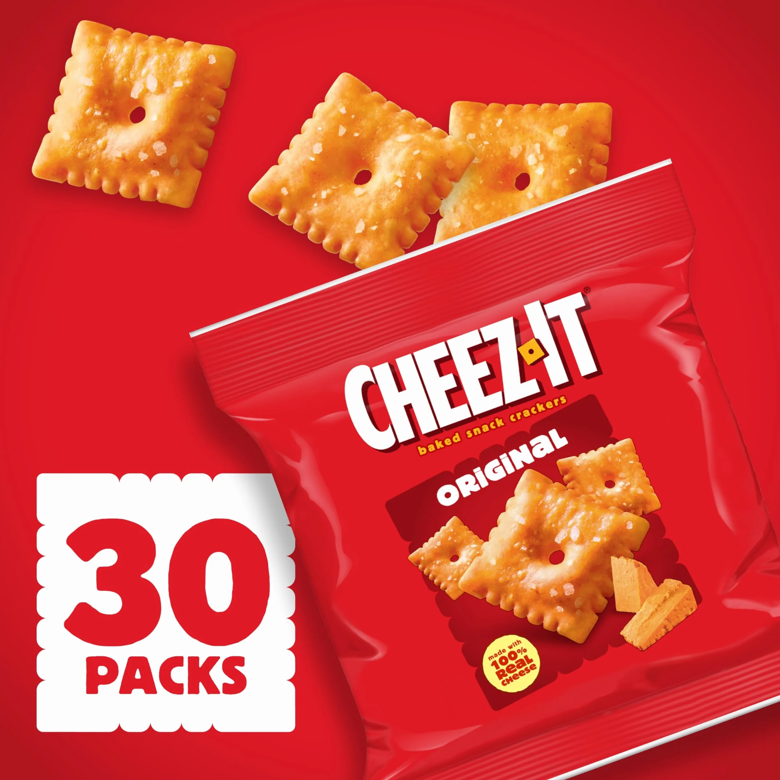 Cheez-It Baked Snack Cheese Crackers, Original, Single Serve, 1 oz Bags (30 Count)