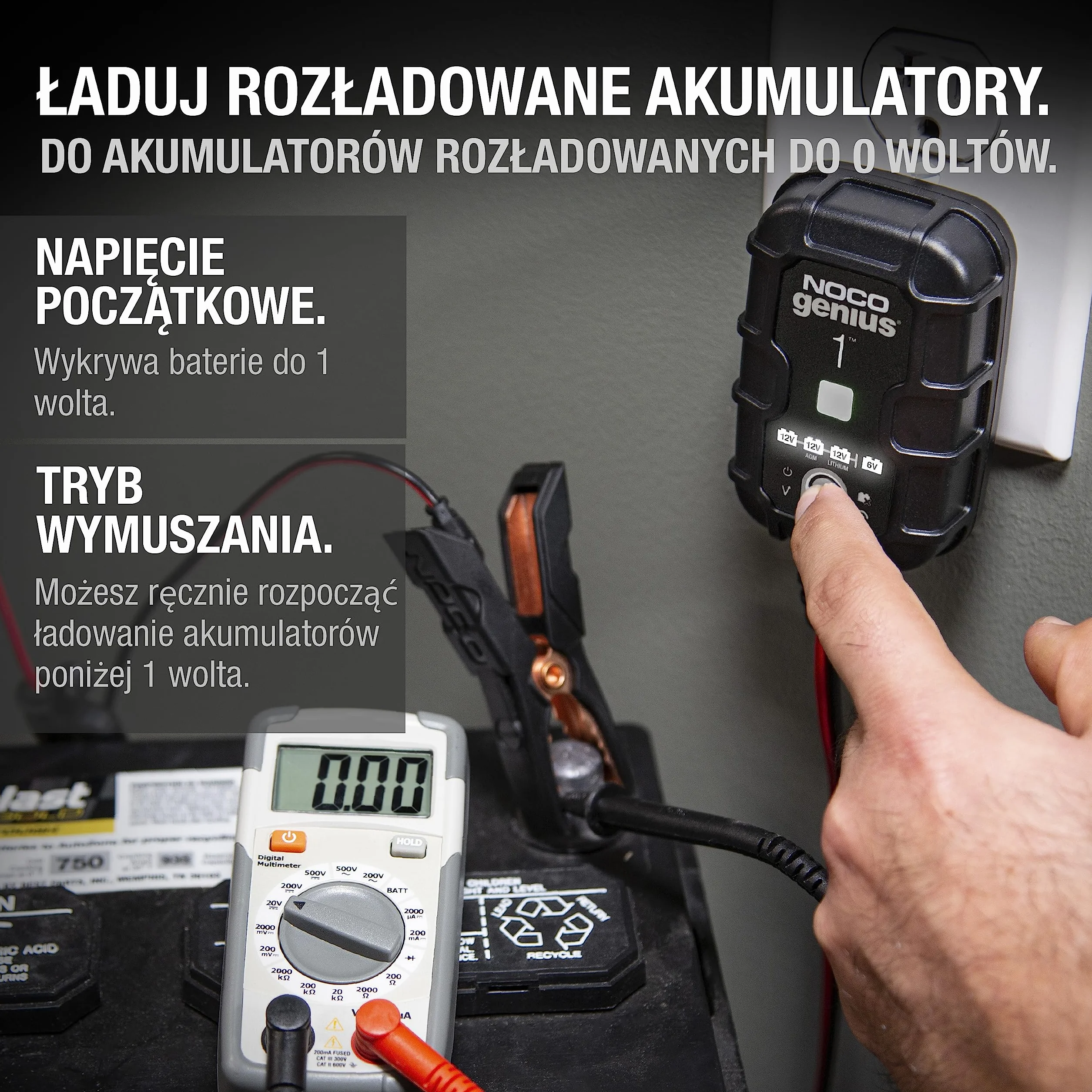 NOCO GENIUS1EU, W Pełni Automatyczna Inteligentna Ładowarka 1A Do Akumulatorów 6V i 12V, Konserwator, Podtrzymująca i Odsiarczająca Z Kompensacją Temperaturową