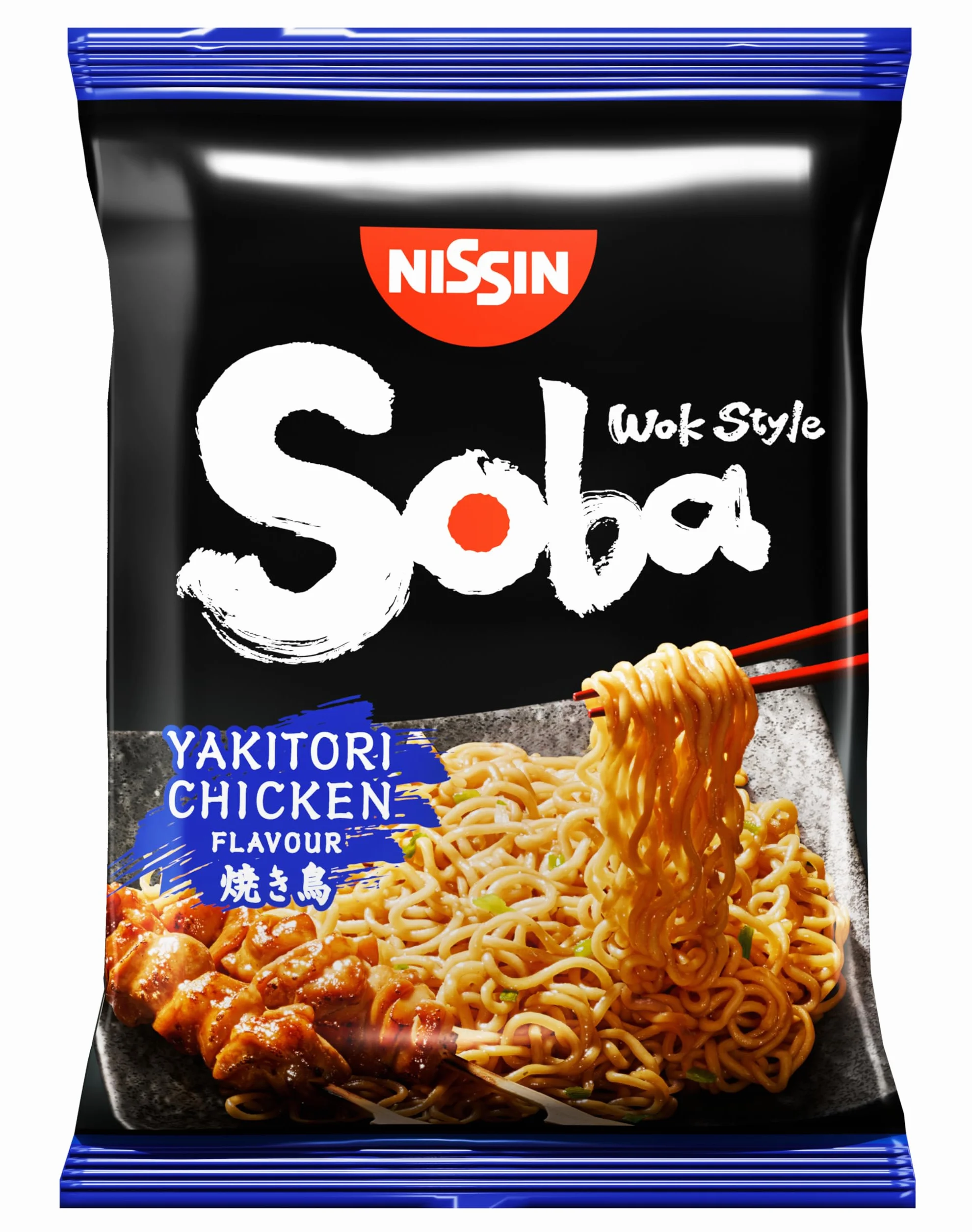 Nissin Soba Bag Yakitori Chicken 9 x 110 g Makaron Instant Wok Style z Sosem Przyprawowym