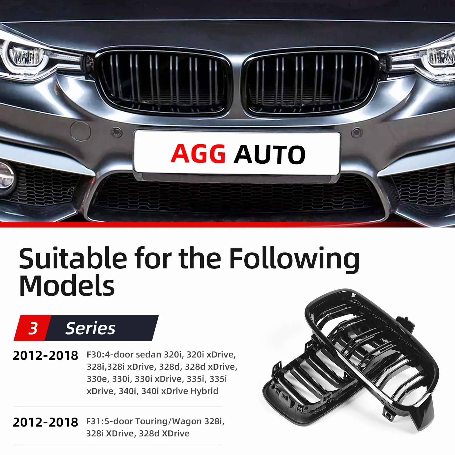 Błyszcząca czarna kratka chłodnicy przednie nerki 6 podwójnych prętów do BMW serii 3 F30/F31 2012-2018