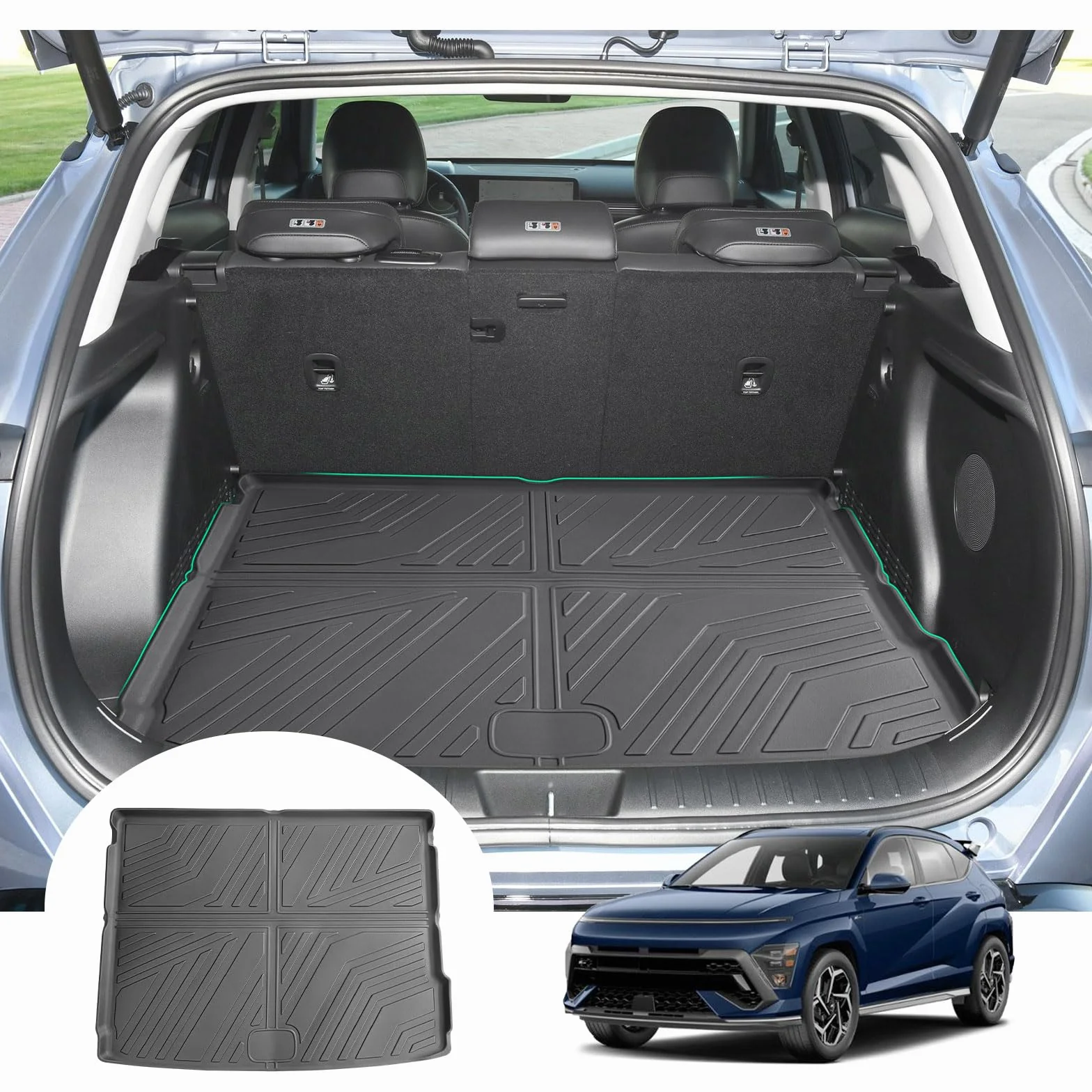 GAFAT Mata do bagażnika kompatybilna z Hyundai Kona SX2 Hybrid/EV Elektro 2024/2025/2026, łatwa do złożenia, mata do bagażnika z termoplastycznego elastomeru poliestrowego na każdą pogodę do