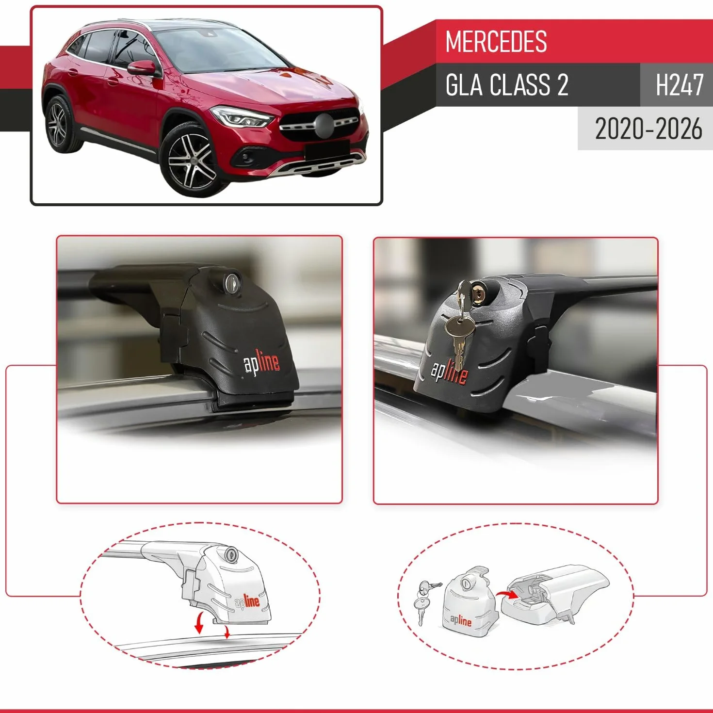 Kompatybilny z Mercedes GLA Klasa 2 (H247) 2020-2026 ACE-2 Model Aluminiowe poprzeczki dachowe Czarny 2 szt.