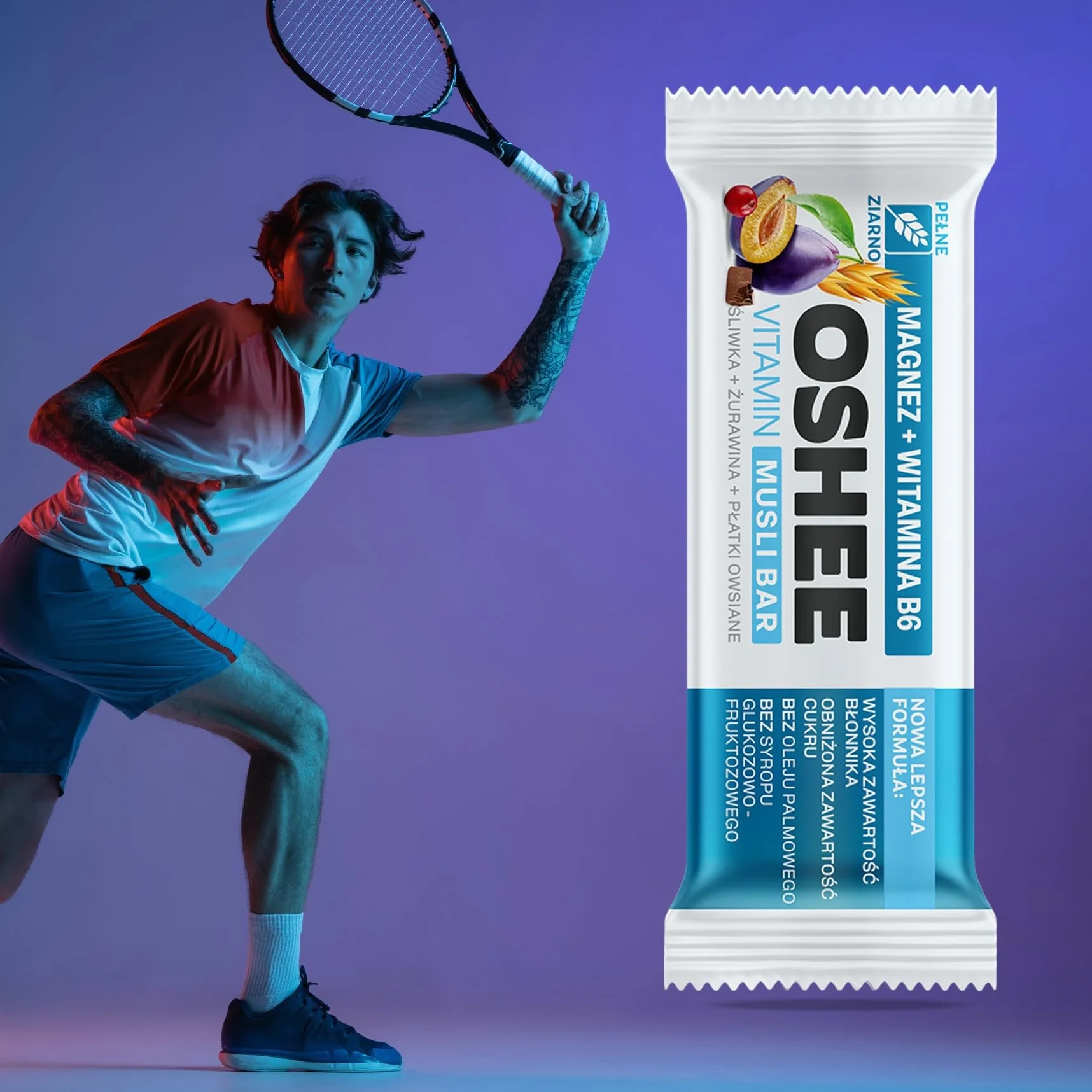 25x OSHEE Vitamin musli bar magnez + witamina B6 śliwka żurawina 40 g