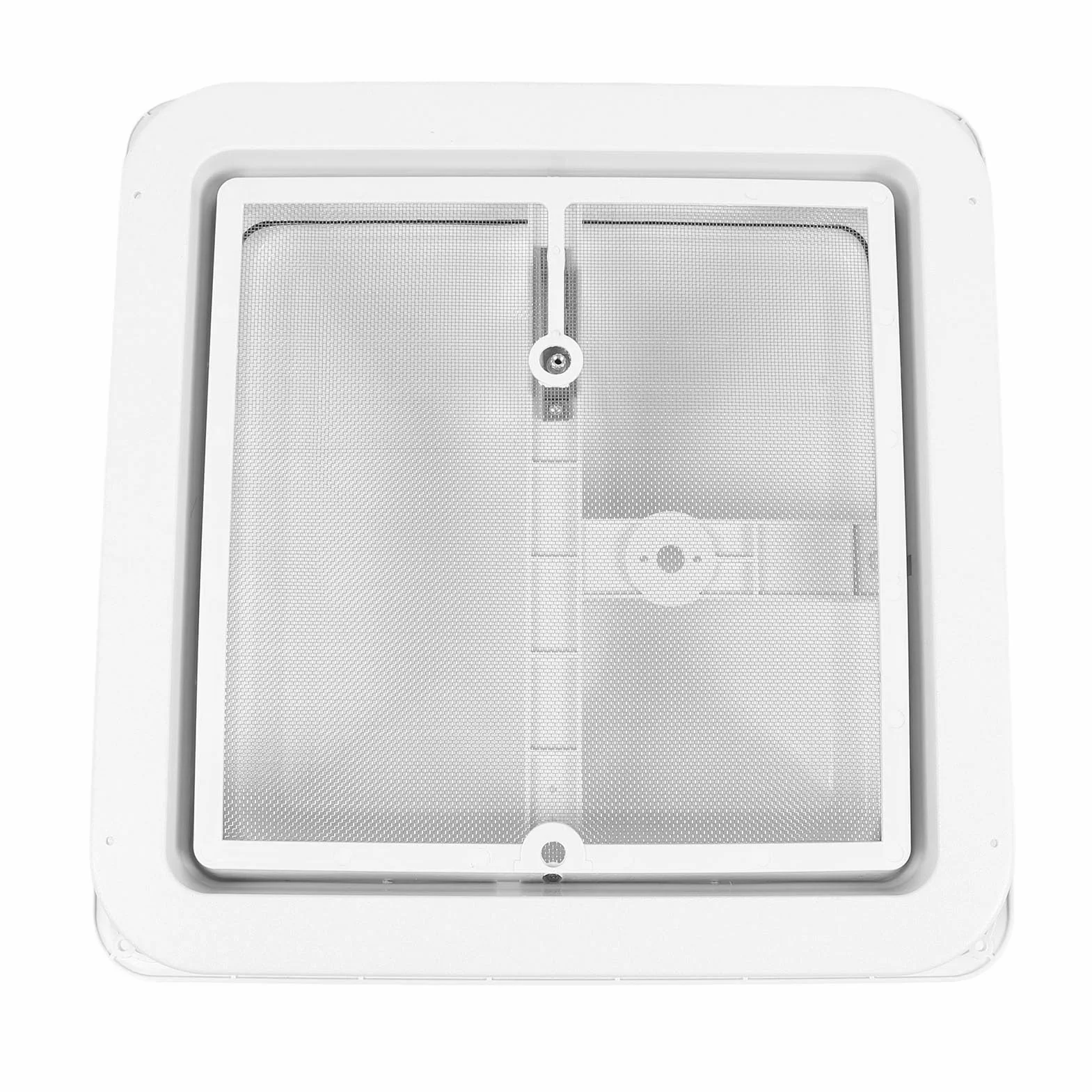 14-calowy otwór wentylacyjny do samochodu kempingowego Rozmiar otworu 340 x 340 mm Bezszwowa rama, odporna na ekran pokrywa i pręty wsporcze ze stali nierdzewnej