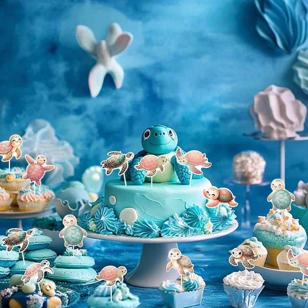 Dekoracja tortowa żółw morski – 20 sztuk na urodziny baby shower