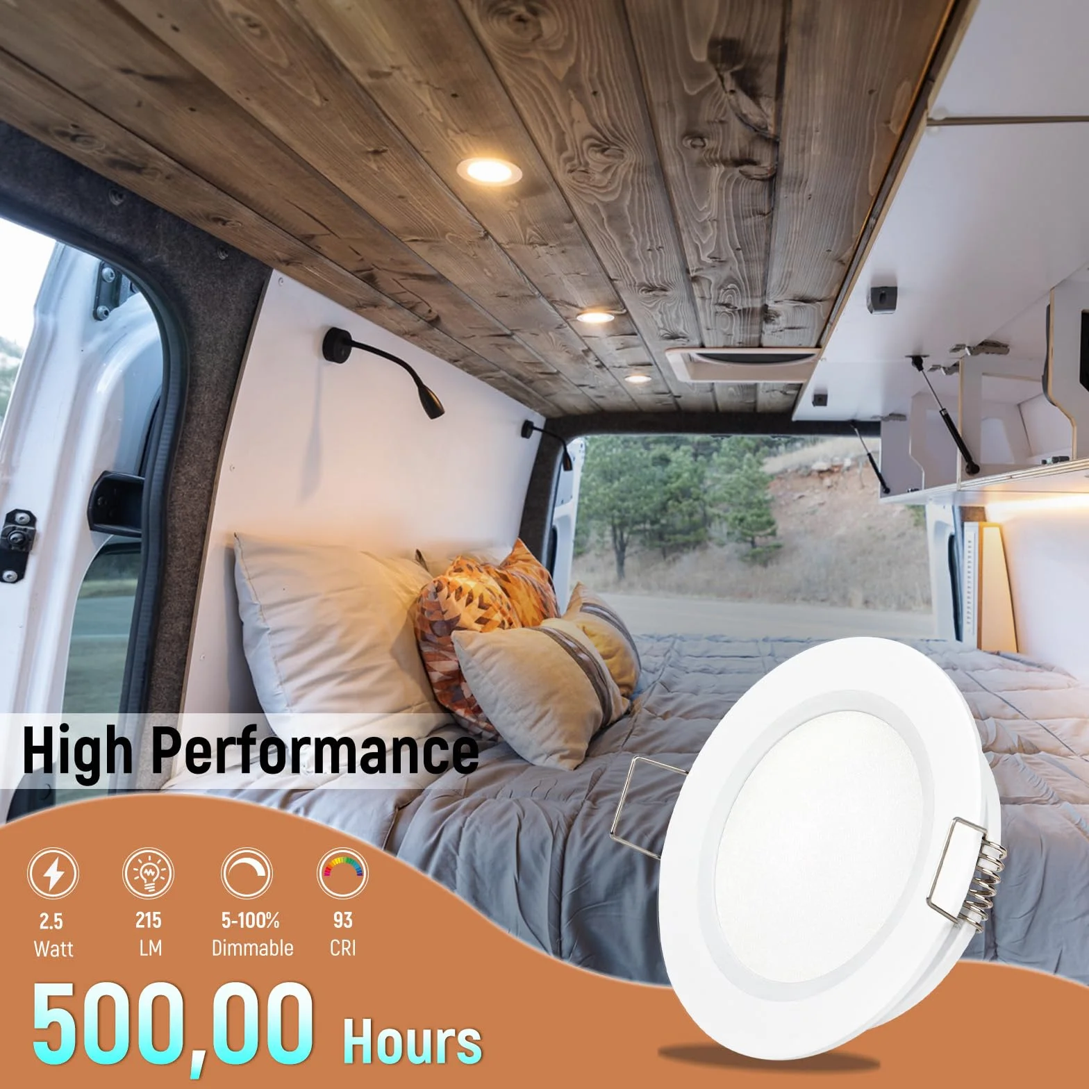 8 x reflektor LED 12 V do zabudowy kempingowej LED 12 V wpuszczany reflektor LED do przyczepy kempingowej, łodzi, furgonetki, DIA 70 mm CRI93 aluminium (biały, 3000 K)