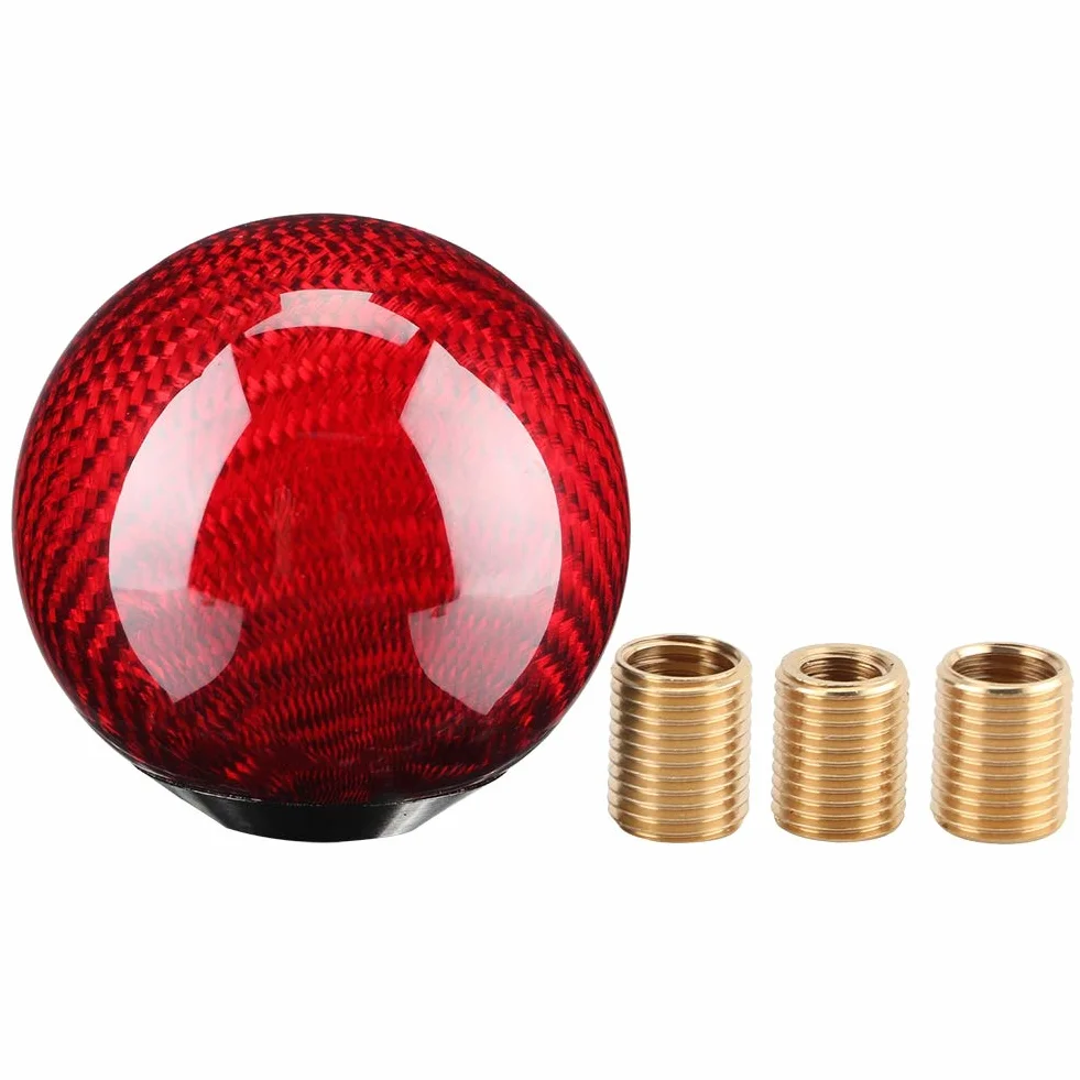 Gałka zmiany biegów uniwersalna modyfikacja samochodu gałka zmiany biegów z włókna węglowego z 3 metalowymi adapterami (8 mm/10 mm/12 mm) (czerwona)