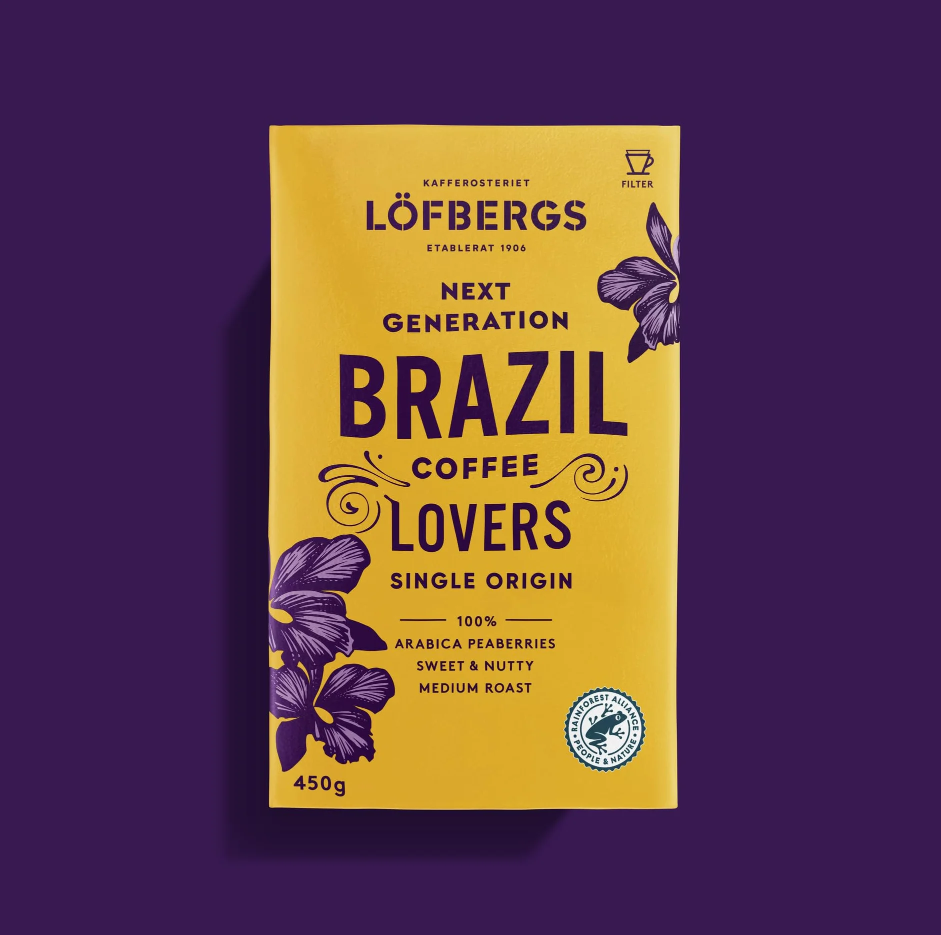 Löfbergs Brazil Coffee Lovers, Kawa Mielona Arabica, Średnio Palona, Nuty Czekolady i Orzechów, 450g