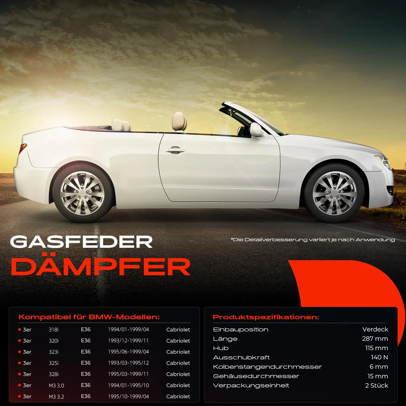 Frankberg sprężyna gazowa amortyzator klapa do BMW E36 318i 320i 323i 325i 328i M3 Cabriolet 1994-1999 zamiennik 51258132679