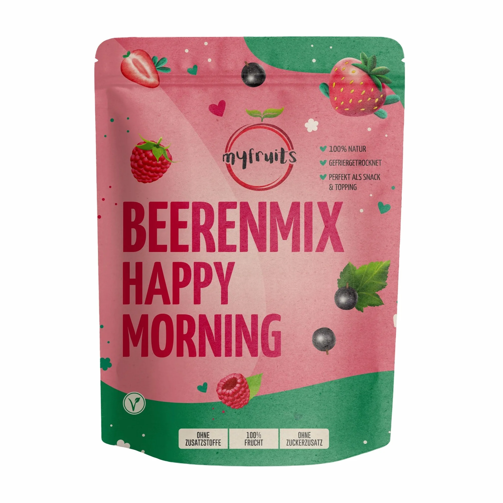 myfruits Mieszanka jagód "Happy Morning" 100 g – mieszanka liofilizowanych malin, czarnych porzeczek i truskawek, 100% naturalne, bez dodatku cukru, wegańska i bezglutenowa