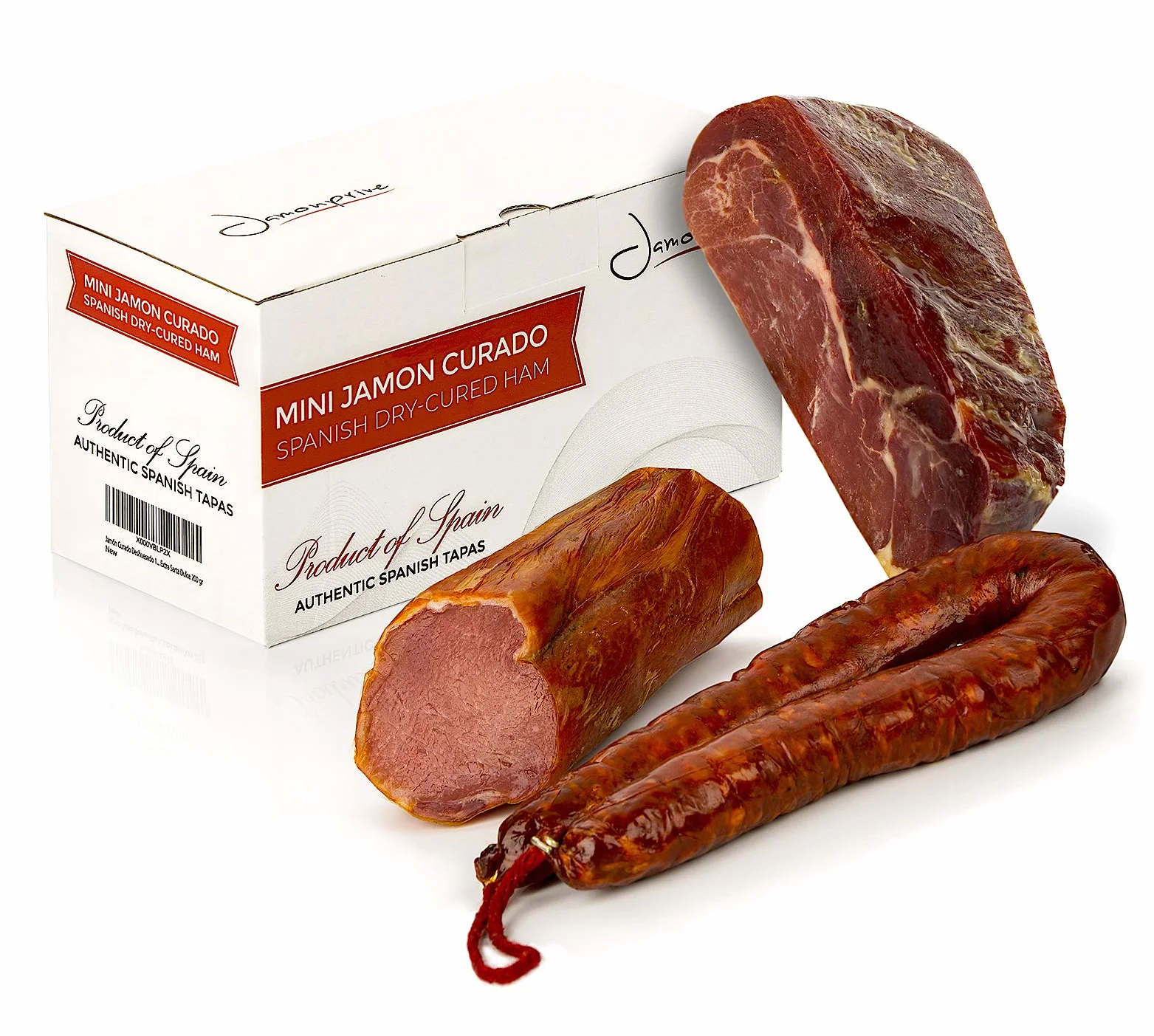 Szynka Serrano Dojrzewająca Bez Kości 1 Kg + Lomo (Schab wieprzowy) Duroc Naturalny 250 g + Chorizo Riojano 200 g - Hiszpańska Szynka Jamon Serrano Jamonprive