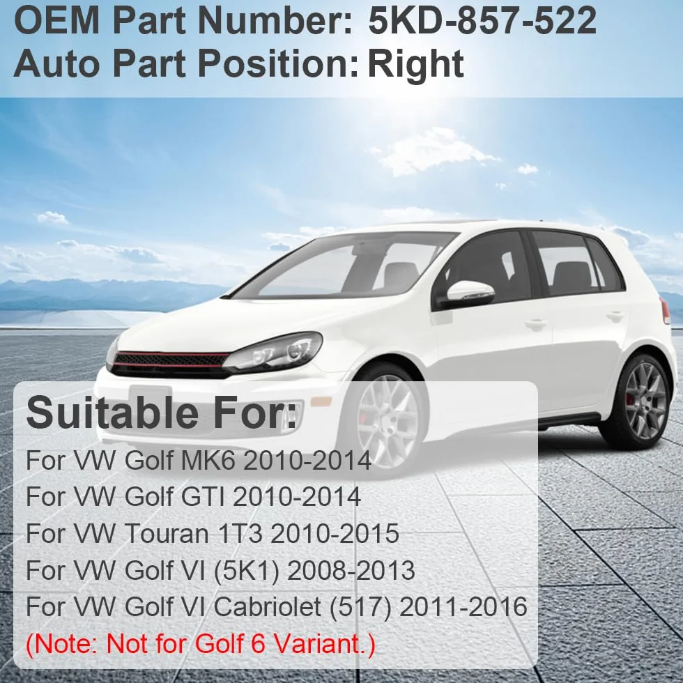 SENZEAL Szkło Lusterka Wstecznego Podgrzewane Prawa do VW Golf 6 MK6 GTI 2010 2011 2012 2013 2014 Lusterko Zewnętrzne Wymiana Szkła 5KD-857-522 (Prawa Strona)