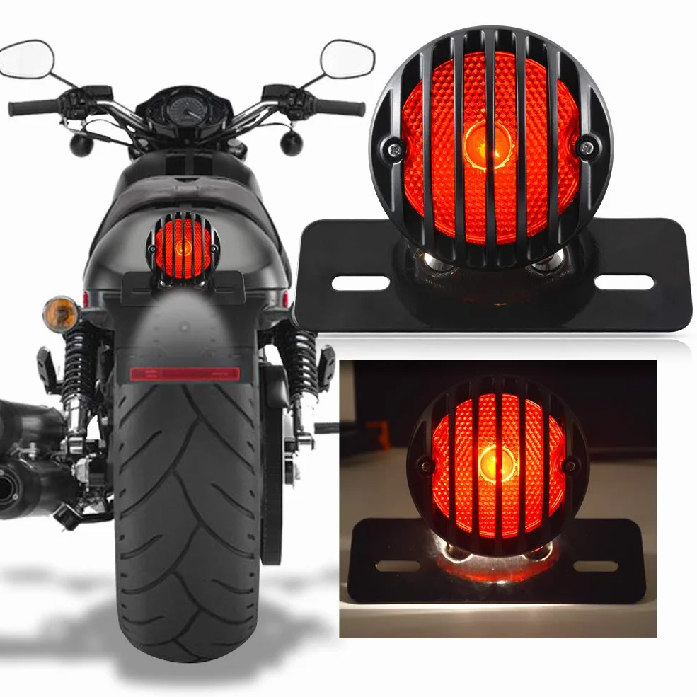 KATUR 1 szt. Motofans czarne okrągłe metalowe tylne światło hamowania motocykla do Harley Bobber Chopper Custom April IA Mana