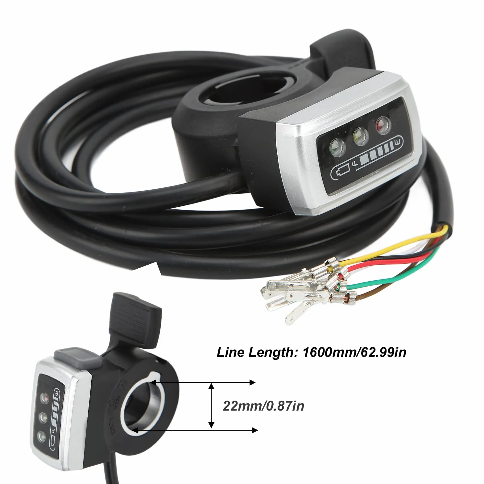 Przepustnica Kciuka, 6-przewodowa Przepustnica Kciuka z Włącznikiem/wyłącznikiem Wskaźnik Akumulatora Przysłona 22 Mm do Skutera Elektrycznego (24V)