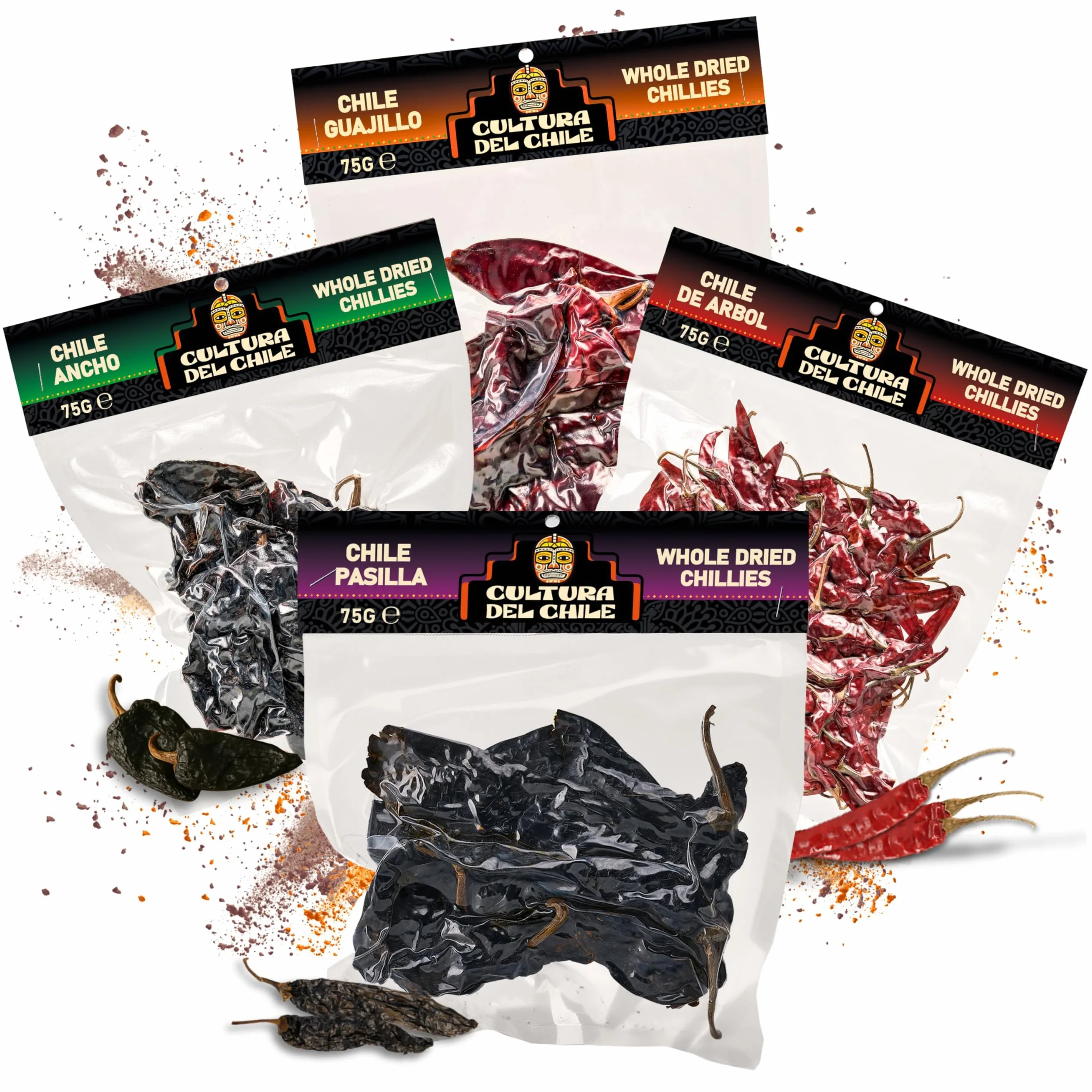 Meksykańskie suszone papryczki chili Ancho Guajillo Arbol Pasilla zestaw 300 g