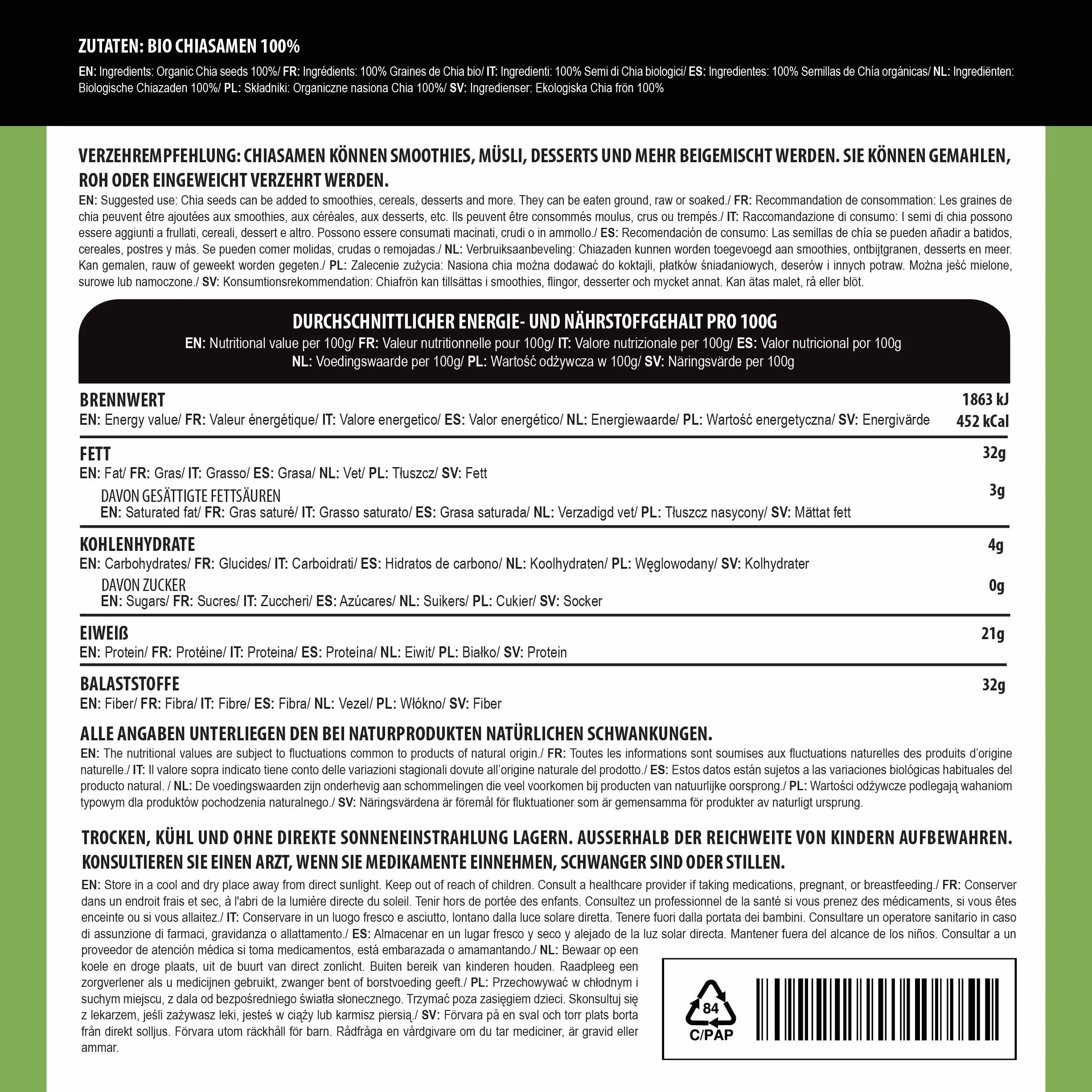 Alpi Nature Ekologiczne Nasiona Chia 200g, Całe Czarne do Smoothie i Musli