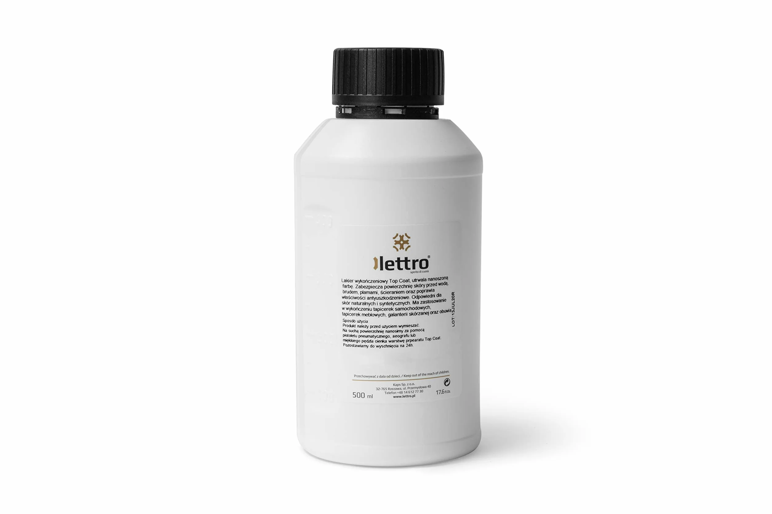 Lettro Top Coat Lakier do wykańczania skóry, utrwalacz farb do skóry naturalnej i syntetycznej, wykończenie skórzanej tapicerki samochodowej, mebli skórzanych, obuwia i innych, 500 ml, połysk