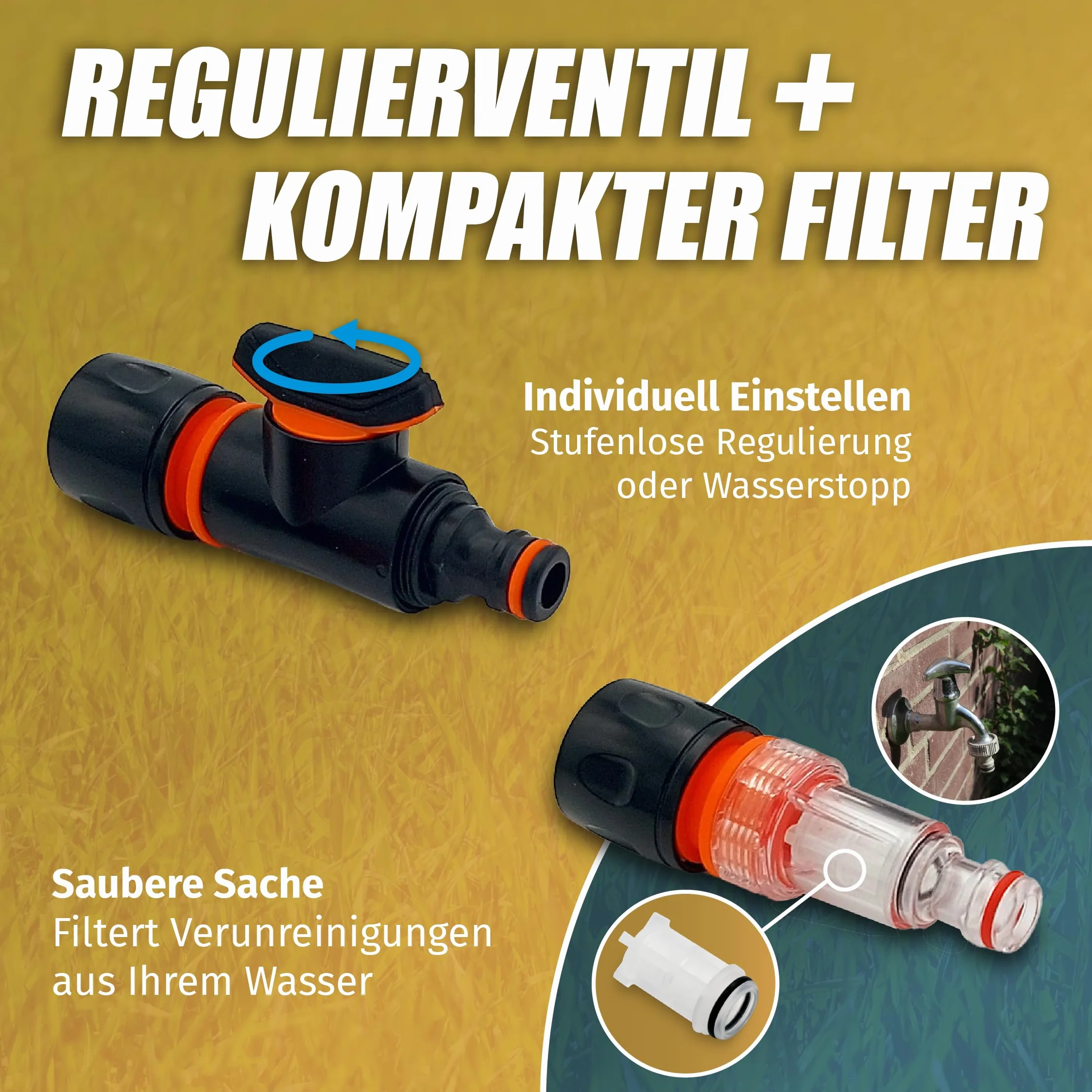 MaJoCompTec® WATERTWIN adapter do zbiornika na wodę | kompatybilny z Gardena | zawór odcinający filtru wody z przyłączem do kranu | akcesoria do króćca napełniania zbiornika na wodę do samochodów