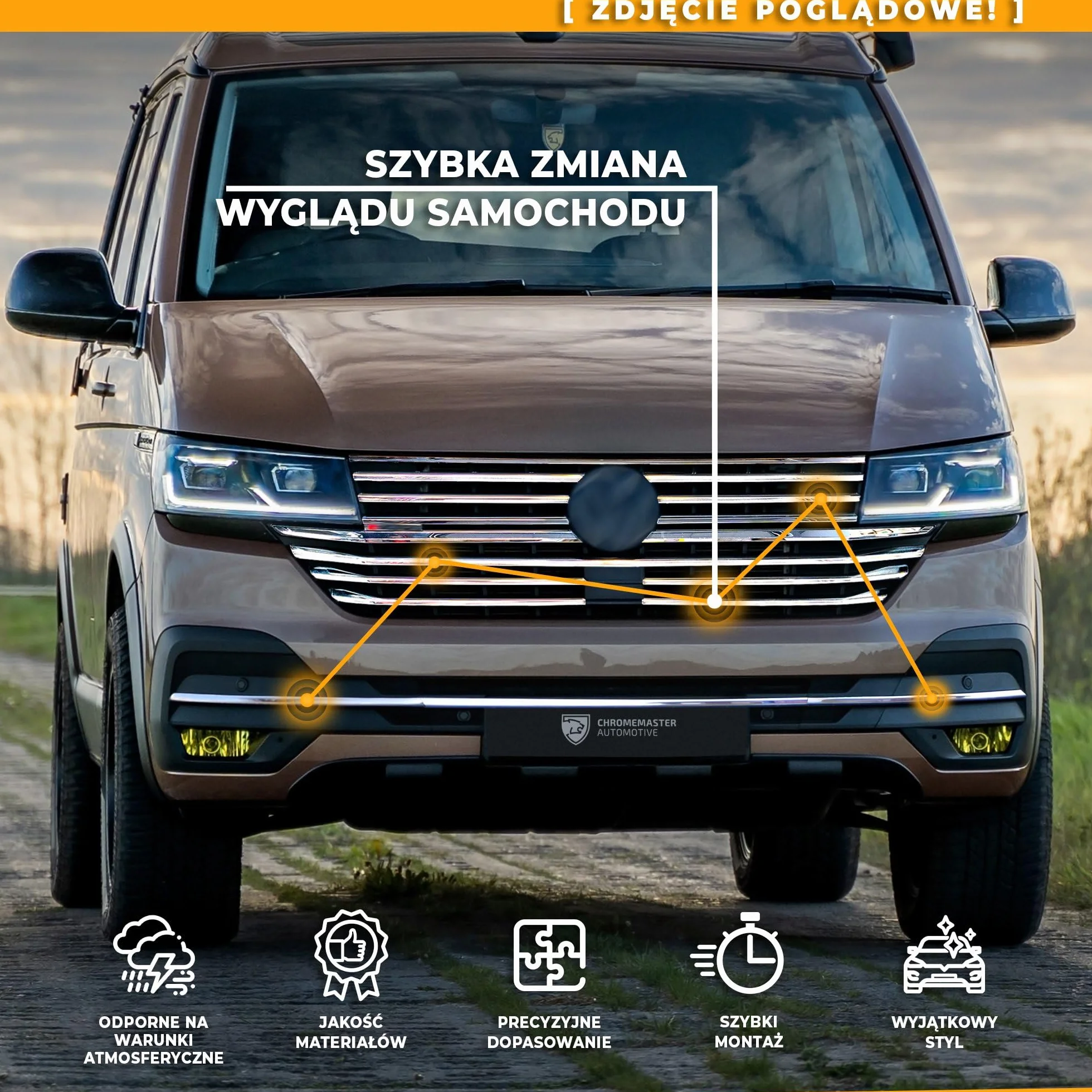 CHROMEMASTER | Kompatybilna z VW T6.1 California 2019-2024 | Listwa Atrapy Zderzaka Przedniego; Stal Nierdzewna Polerowana | Idealne Dopasowanie; Nowy, Atrakcyjny Wygląd Samochodu
