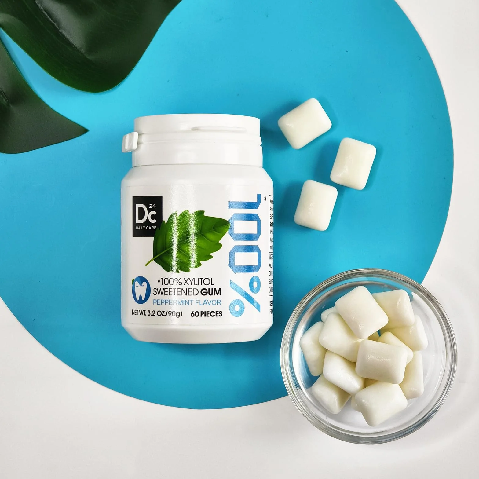 DC24 DAILY CARE Guma do żucia z 100% Ksylitolem‌, Bez aspartamu, Bez cukru, Naturalne aromaty miętowe Bezglutenowa, Wegańska, 60 sztuk (2 opakowania)