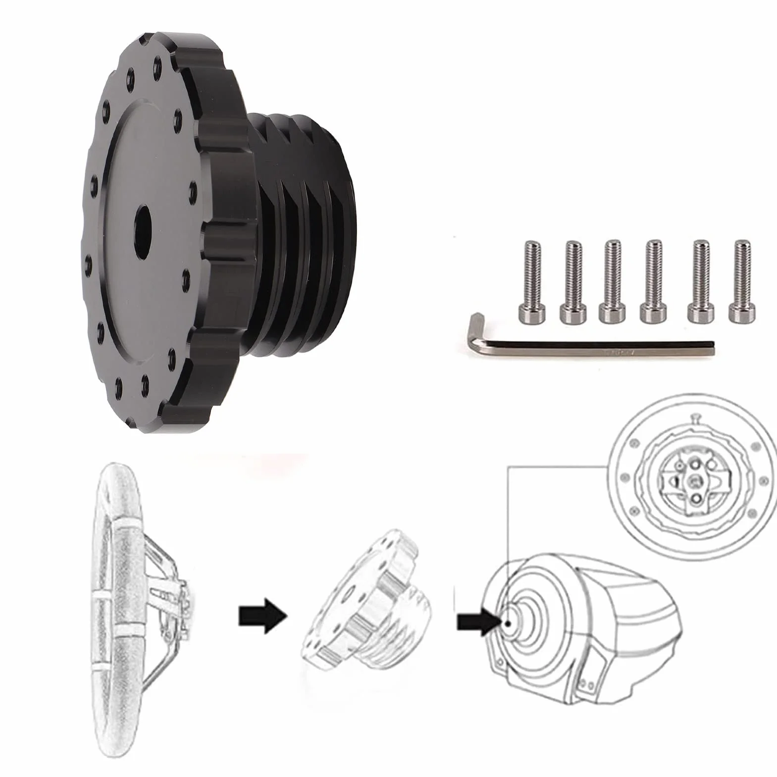 Płyta Adaptera Kierownicy, Aluminiowa Kierownica do Gier Wyścigowych, Profesjonalny Adapter do Thrustmaster T300 T500 TS PC TS XW (Czarny)