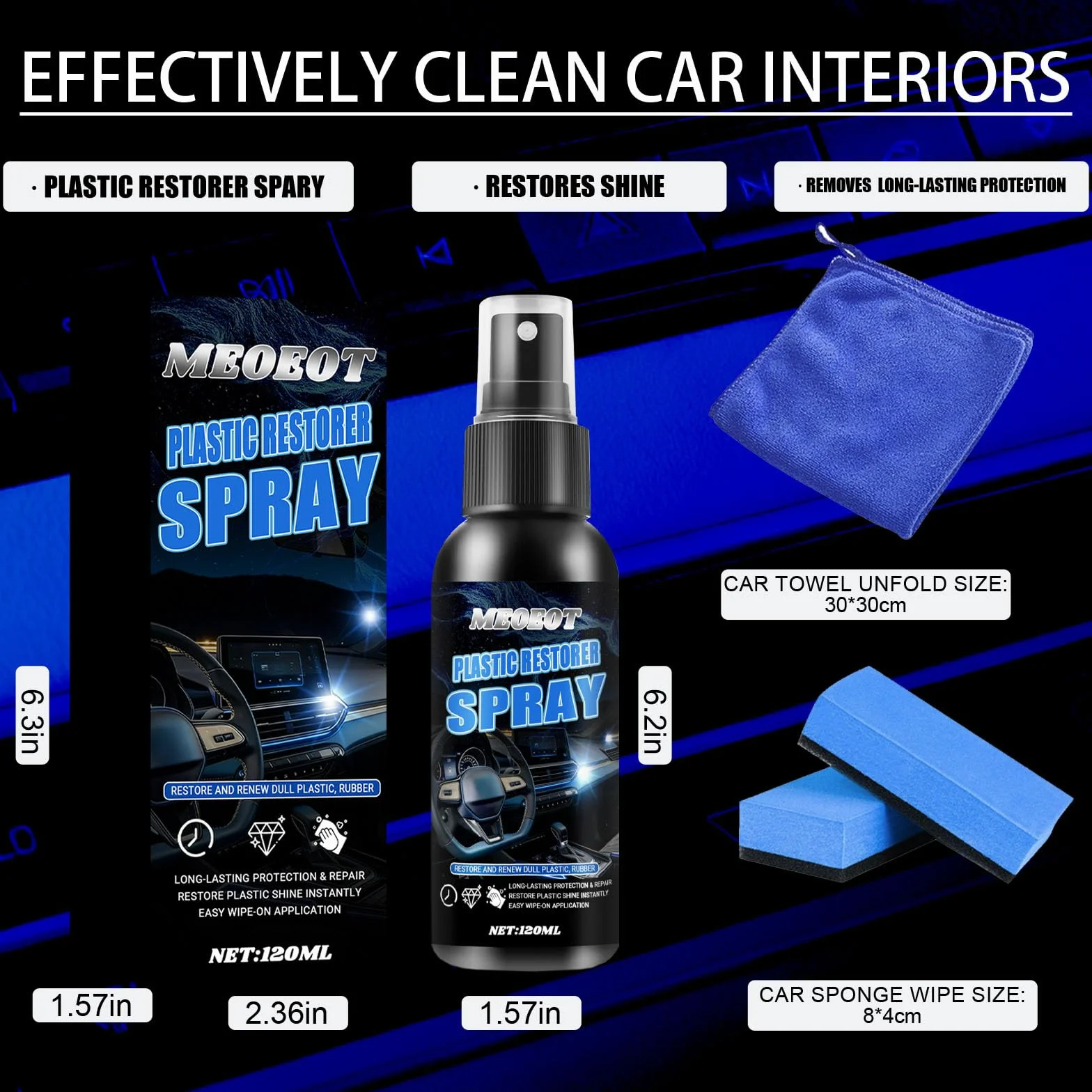 Plastikowy środek do renowacji samochodu, 120 ml, bardzo mocny odnowy plastik, renowator z tworzywa sztucznego, oczyszcza i pielęgnuje gumę z tworzywa sztucznego, zapobiega przedwczesnemu
