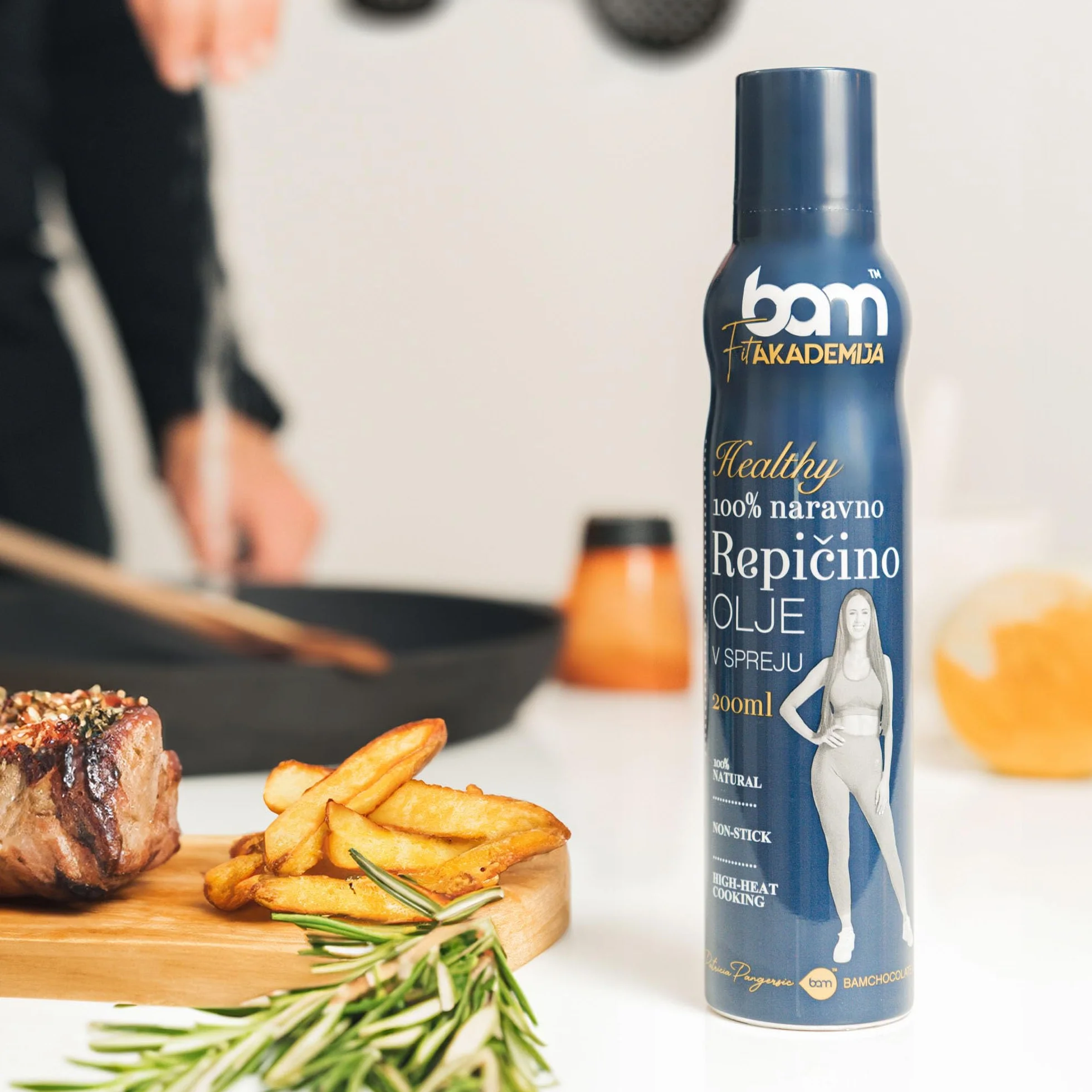 BAM Olej rzepakowy w sprayu, Naturalny 100% olej w sprayu do gotowania, Do zdrowego gotowania i smażenia, 200 ml