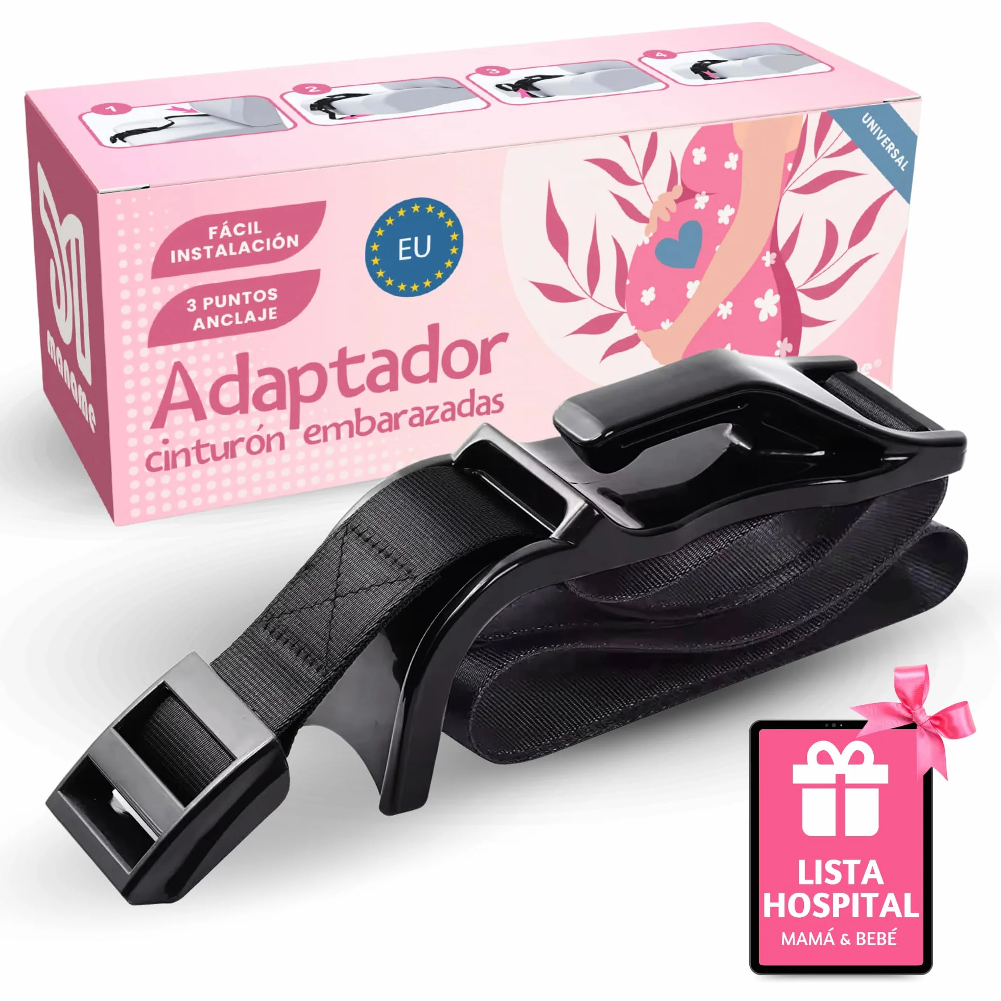 Maname® Pas ciążowy z homologacją samochodu ciężarnego. Adapter pasa ciążowego - Prezenty w ciąży - Pas w ciąży chroni Twoje dziecko w samochodzie przed wstrząsami, naciskiem i ryzykiem