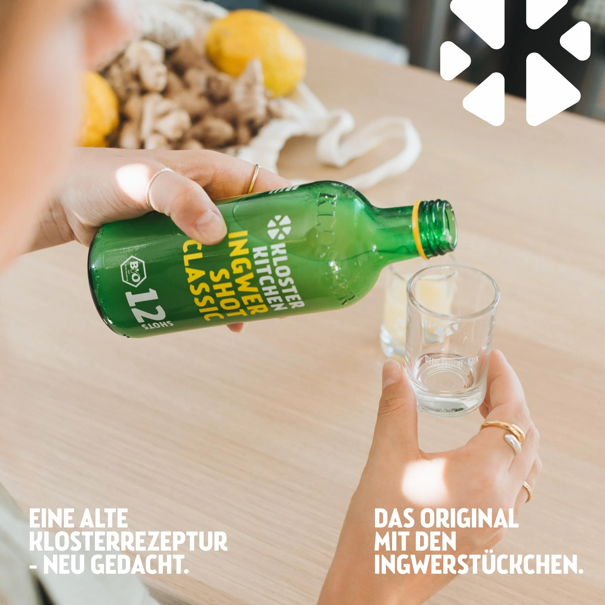 Kloster Kitchen Bio Imbir Shot Classic 3 x 360 ml 12 SHOTS wegański shot imbirowy słodko-ostry bez dodatków
