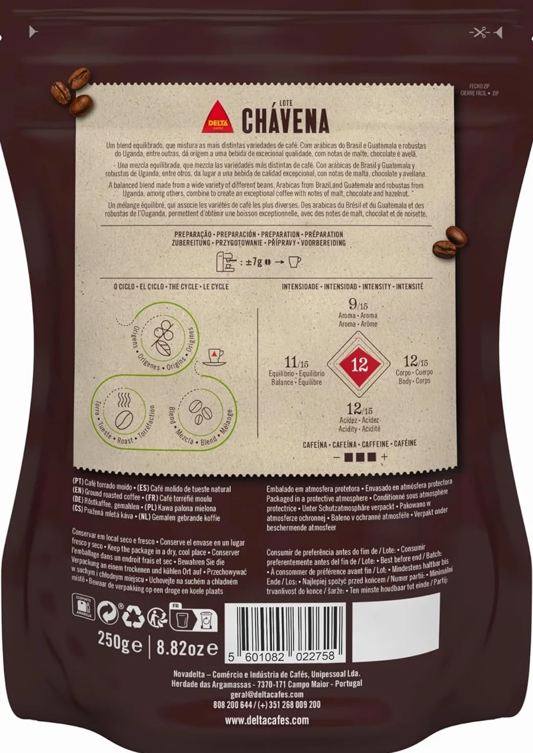Delta Palona Arabica i Robusta pełne ziarna kawy 250 g