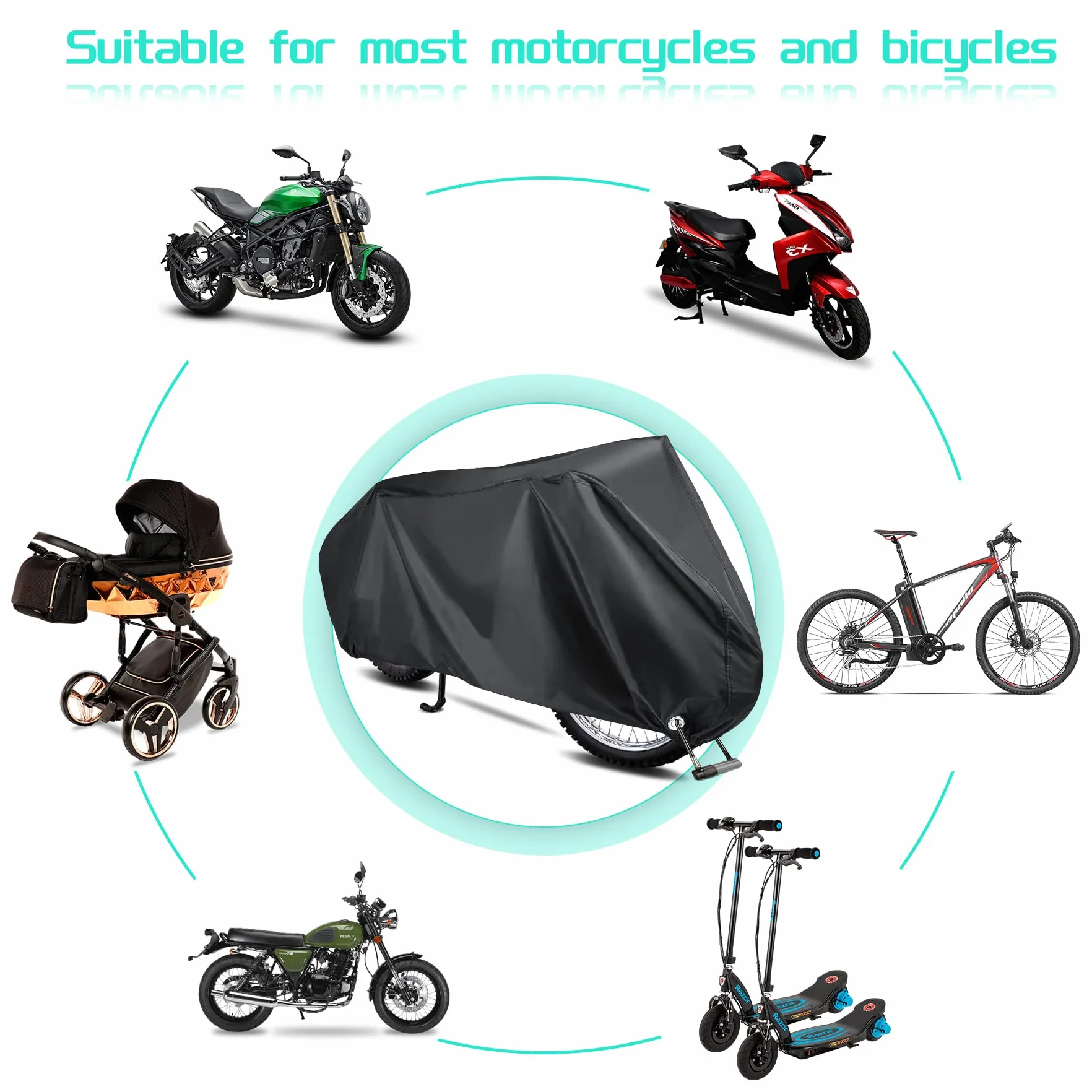 Pokrowiec na motocykl, do użytku na zewnątrz, wodoszczelny, odporny na warunki zimowe, plandeka na rower, motocykl, garaż, odporna na promieniowanie UV, 200 x 70 x 110 cm